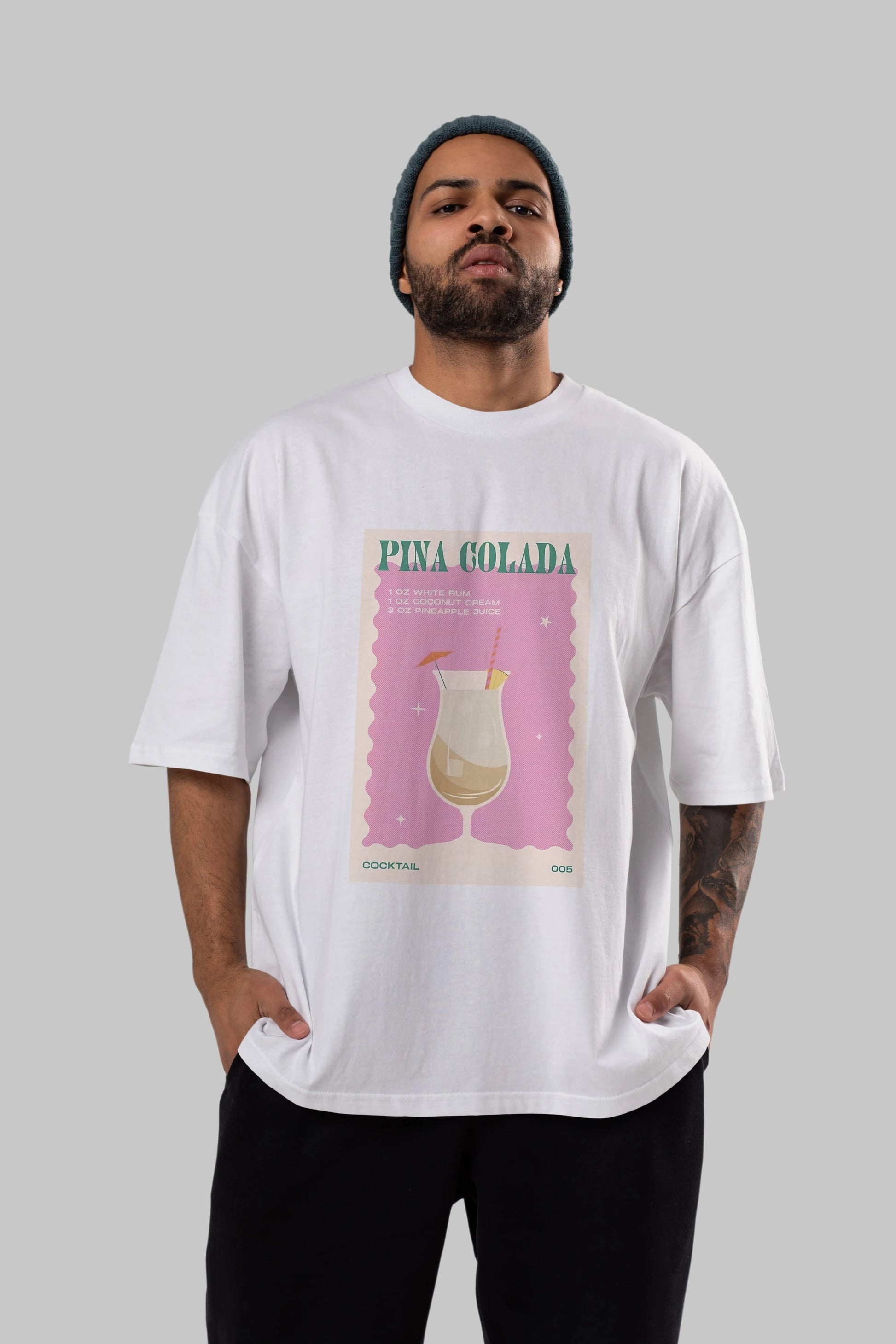 Pina Colada 3 Ön Baskılı Oversize t-shirt Erkek Kadın Unisex %100 Pamuk Bisiklet Yaka tişort
