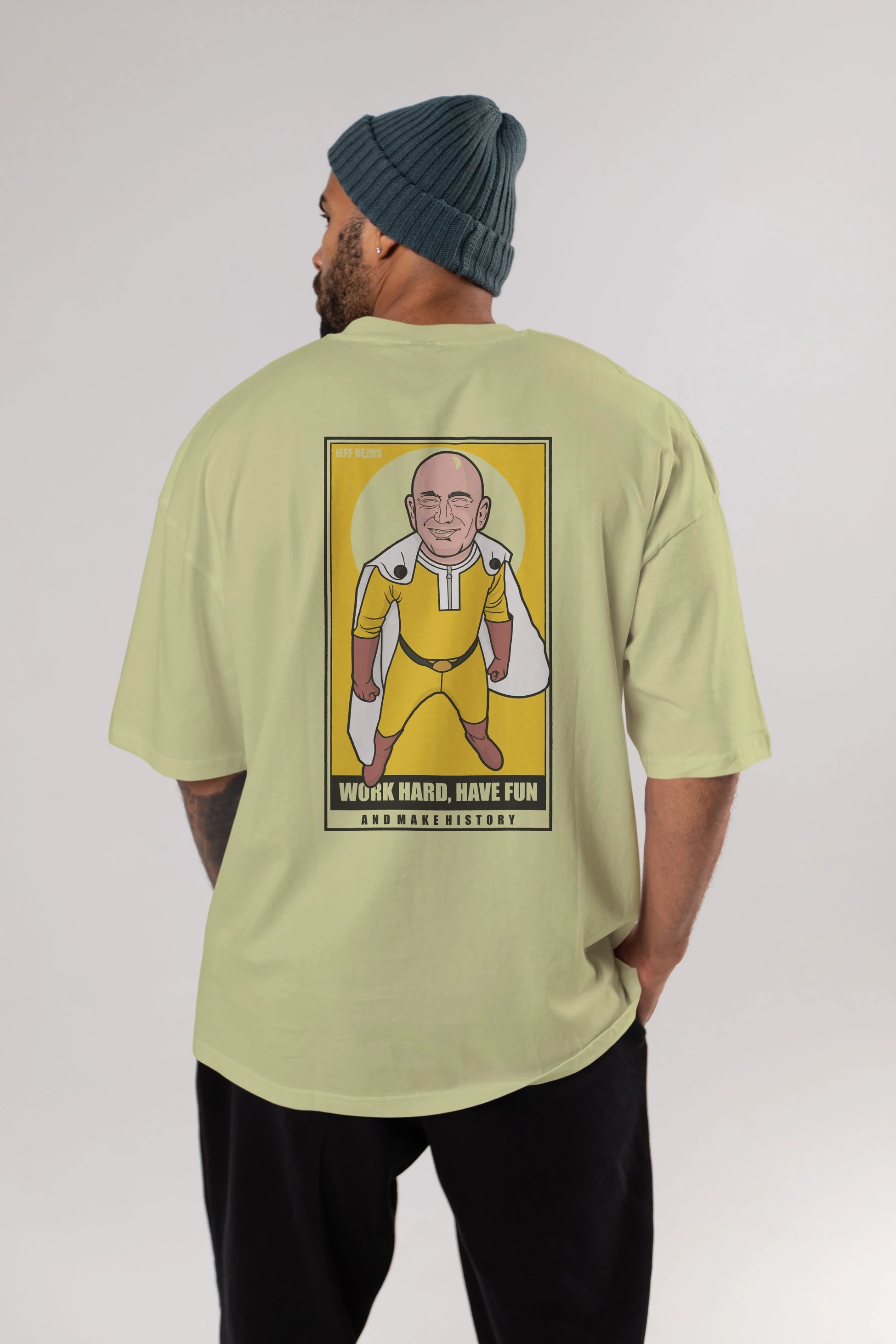 Jeff Bezos Saitama Arka Baskılı Oversize t-shirt Erkek Kadın Unisex %100 Pamuk tişort