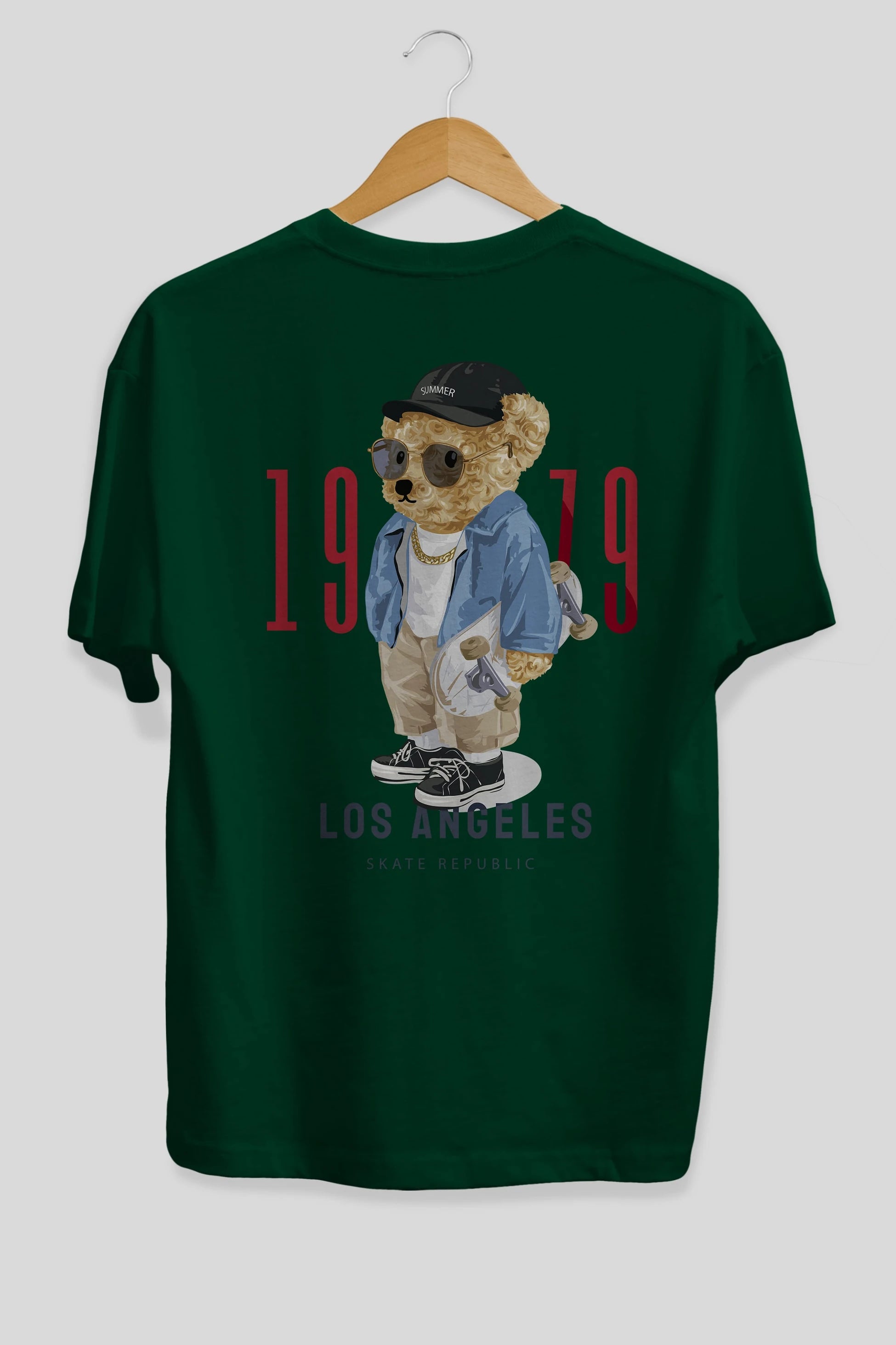 Teddy Bear Los Angeles Arka Baskılı Oversize t-shirt Erkek Kadın Unisex %100 Pamuk