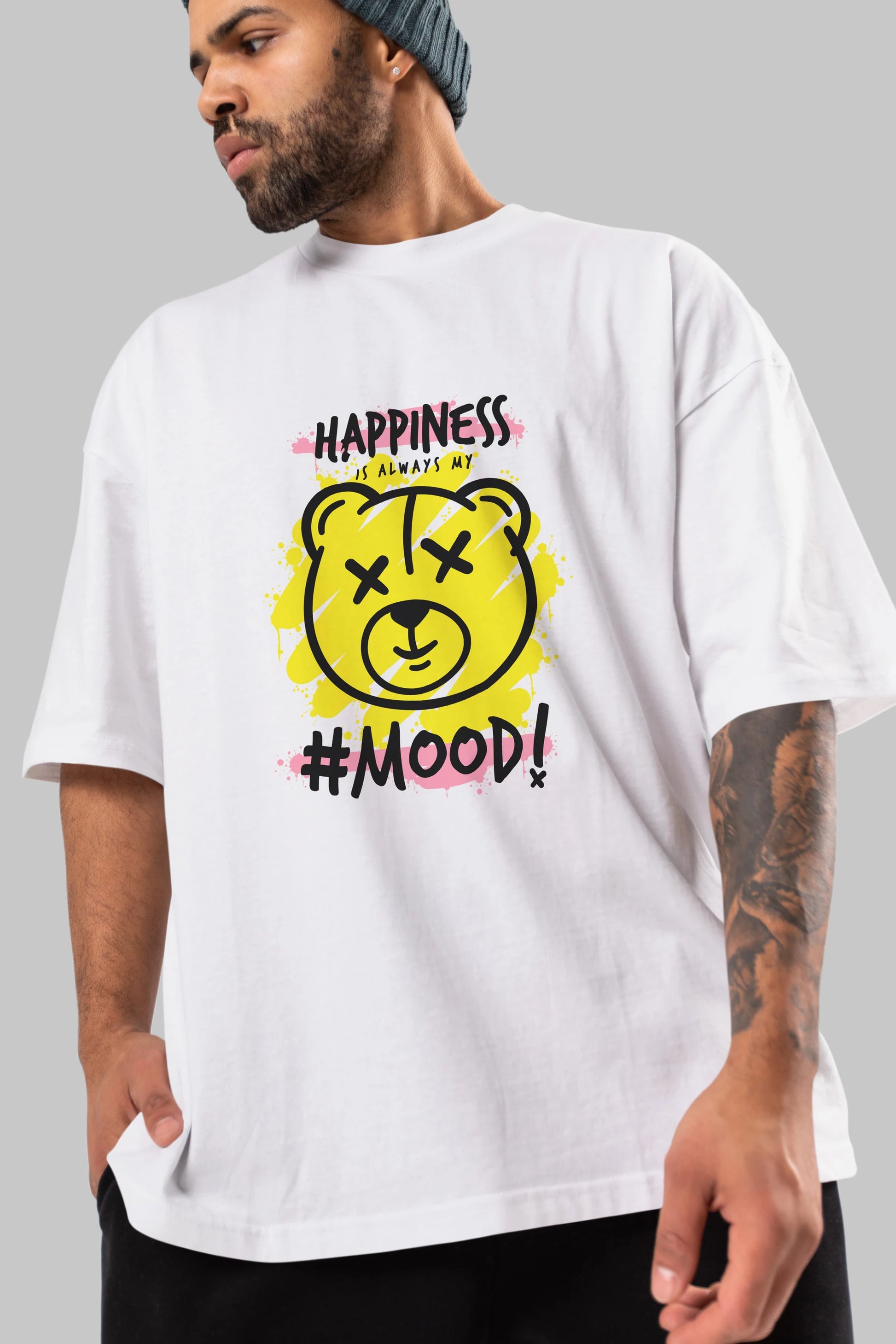 Happiness Mood Bear Ön Baskılı Oversize t-shirt Erkek Kadın Unisex