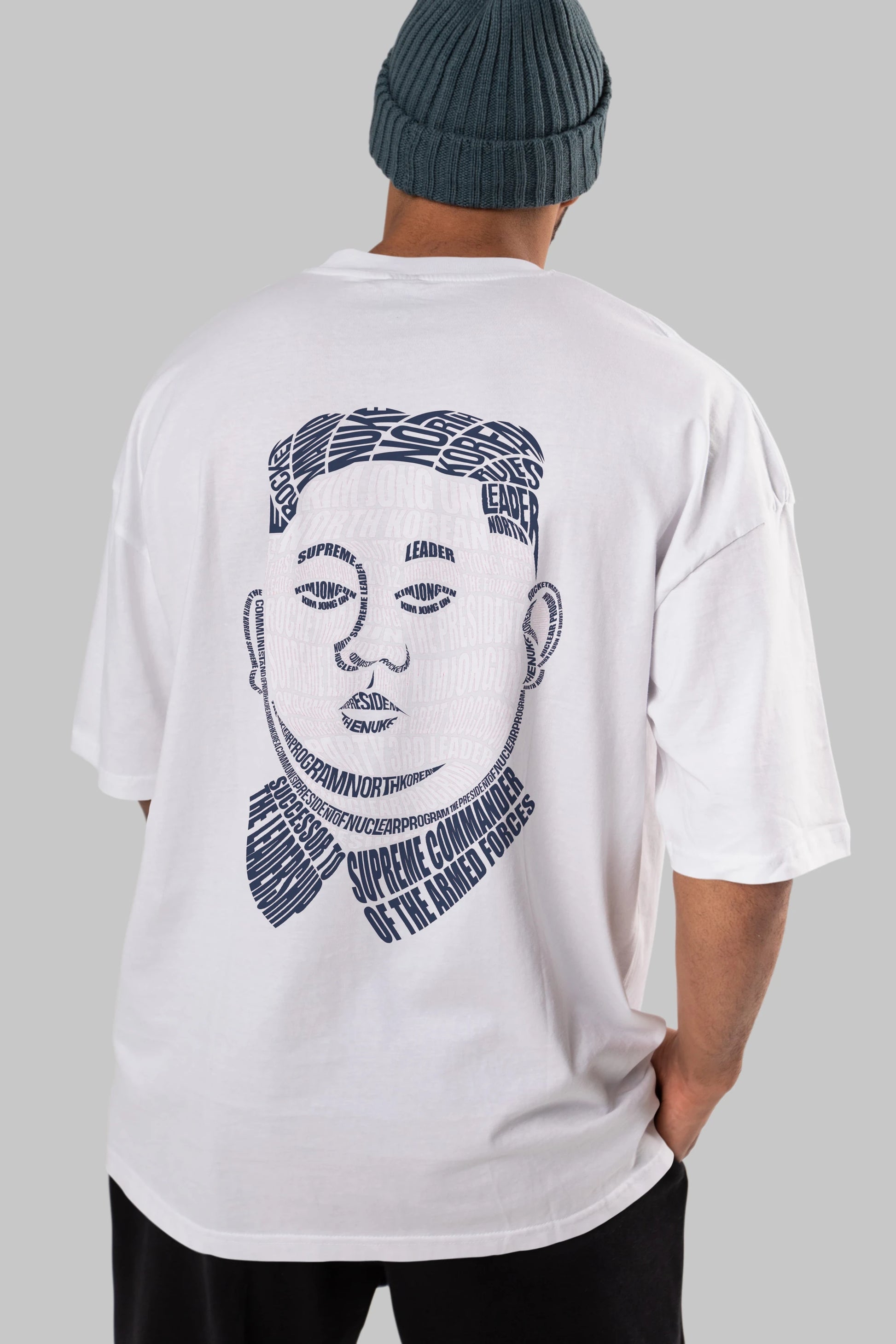 Kim Jong Un Calligram Arka Baskılı Oversize t-shirt %100 pamuk Erkek Kadın Unisex
