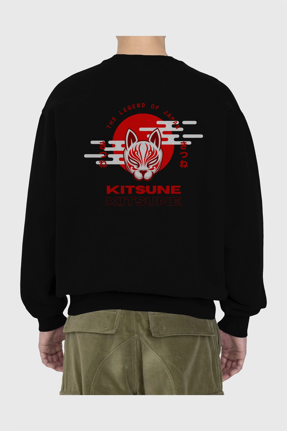 Kitsune Mask Arka Baskılı Oversize Sweatshirt Erkek Kadın Unisex