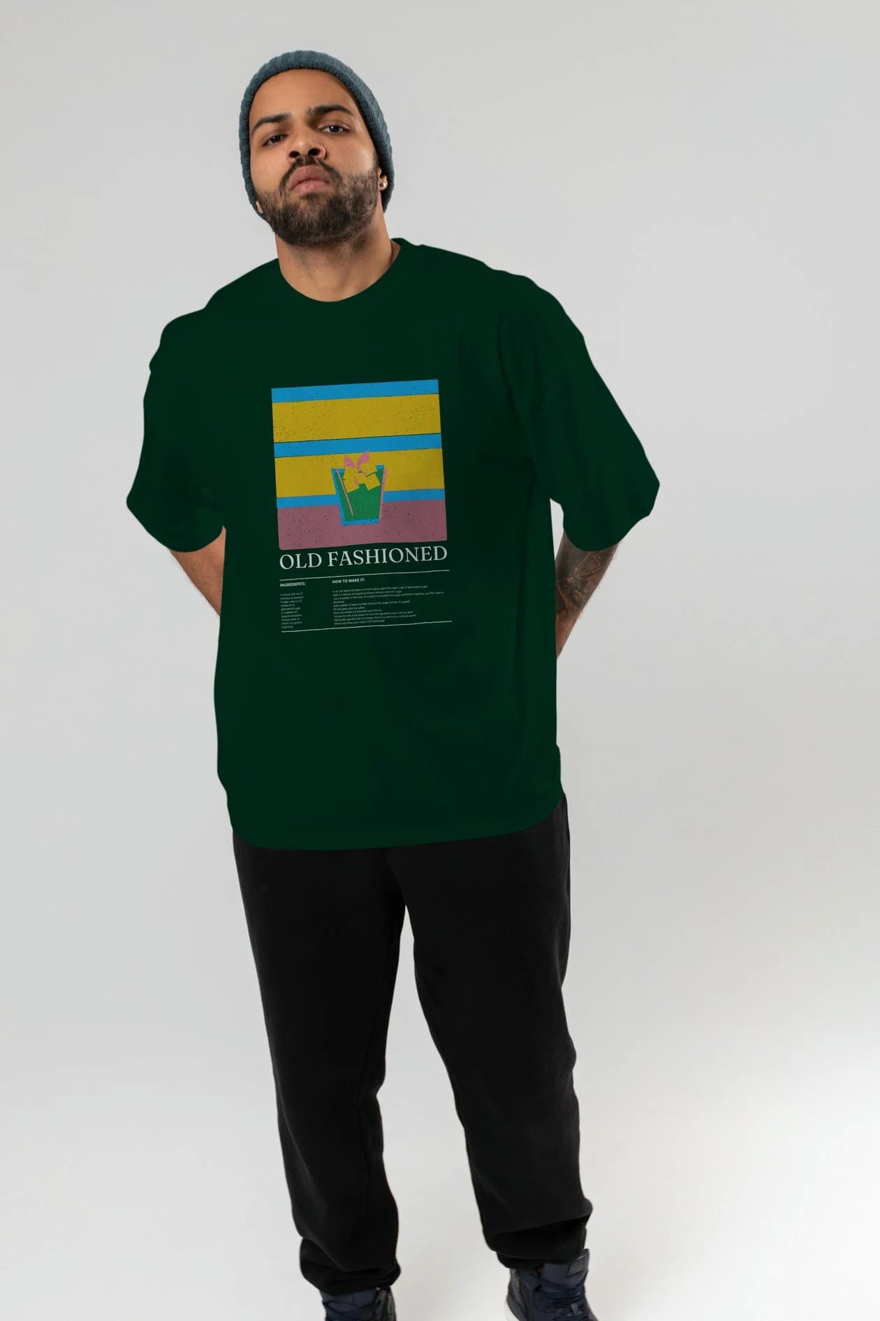 Old Fashioned Kokteyl Ön Baskılı Oversize t-shirt Erkek Kadın %100 Pamuk Bisiklet Yaka tişort