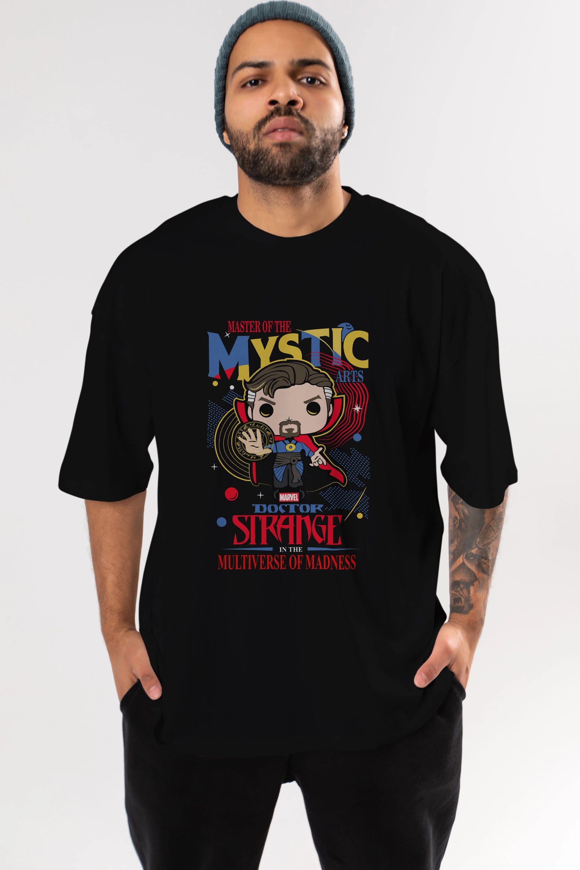 Doctor Strange Ön Baskılı Oversize t-shirt Erkek Kadın Unisex %100 Pamuk Bisiklet Yaka tişort