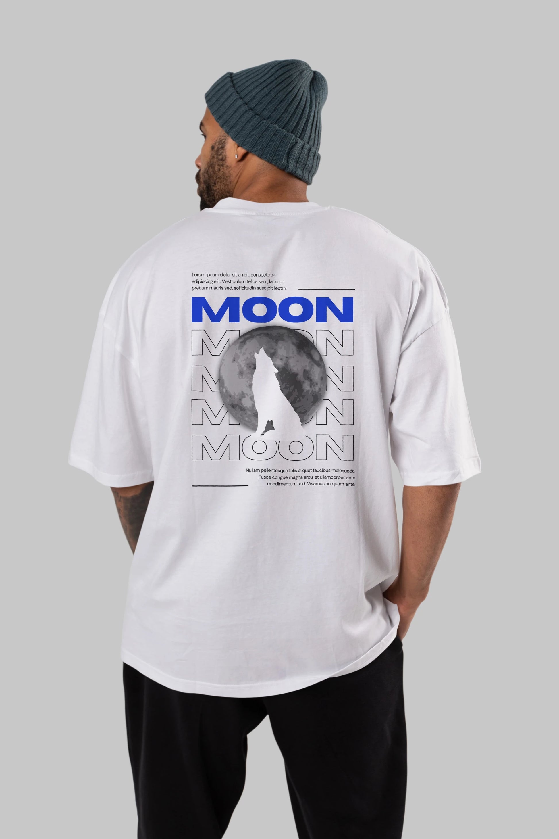 Moon Arka Baskılı Oversize t-shirt Erkek Kadın Unisex