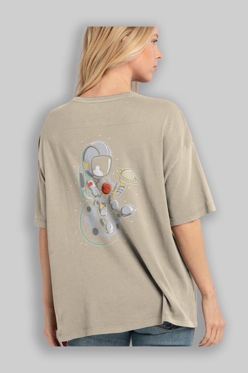 Astronaut Ice Cream (2) Arka Baskılı Oversize t-shirt Erkek Kadın Unisex