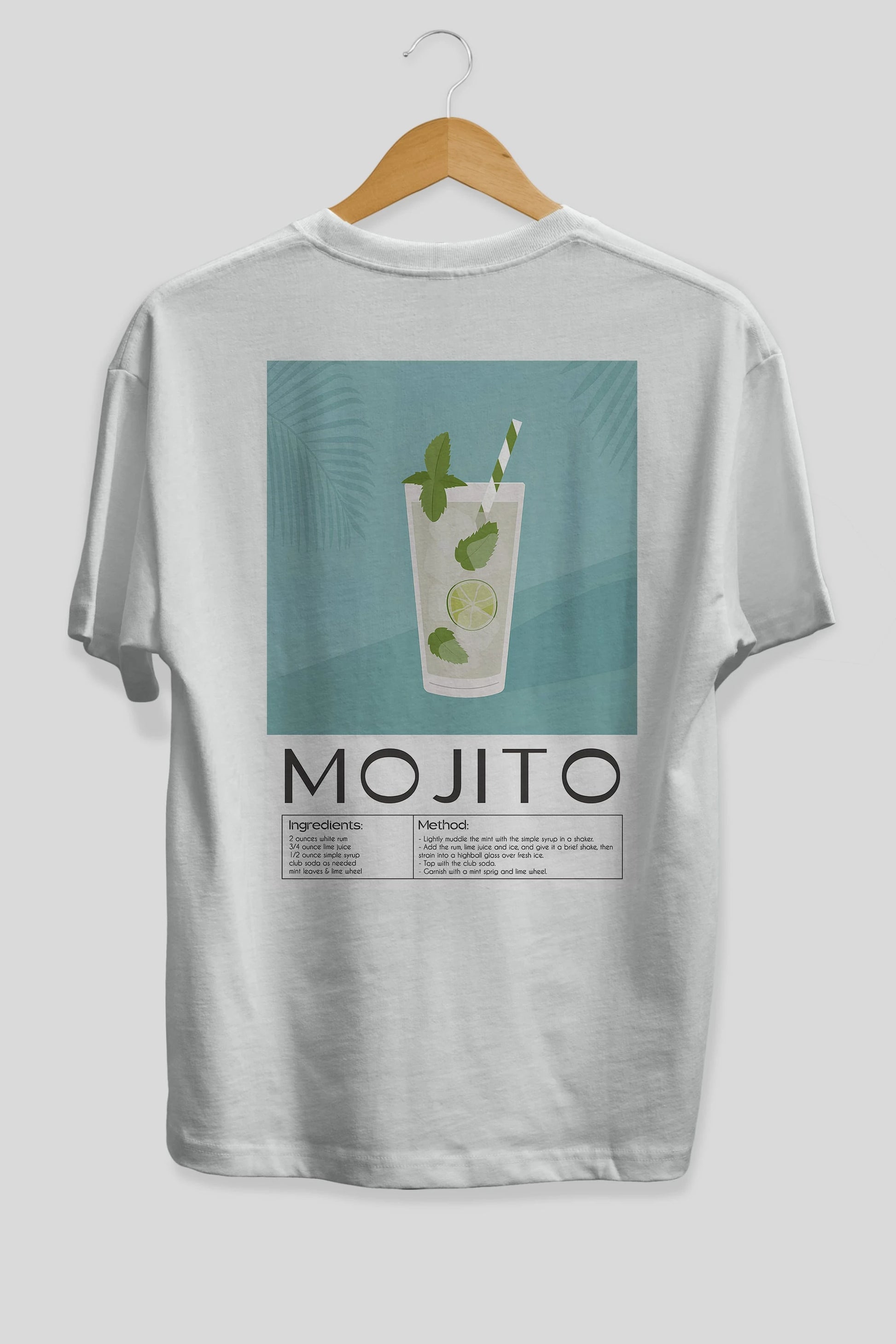Mojito 4 Arka Baskılı Oversize t-shirt Erkek Kadın Unisex %100 Pamuk Bisiklet Yaka tişort