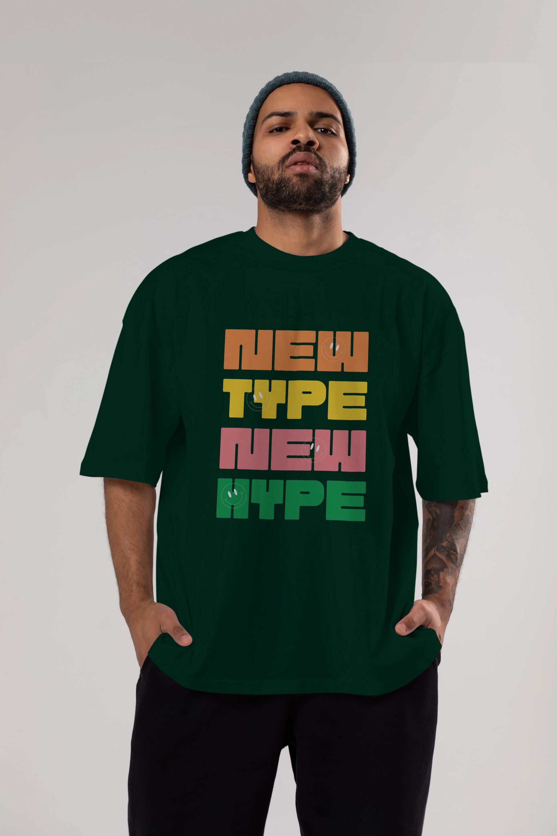 New Type New Hype Yazılı Ön Baskılı Oversize t-shirt Erkek Kadın Unisex