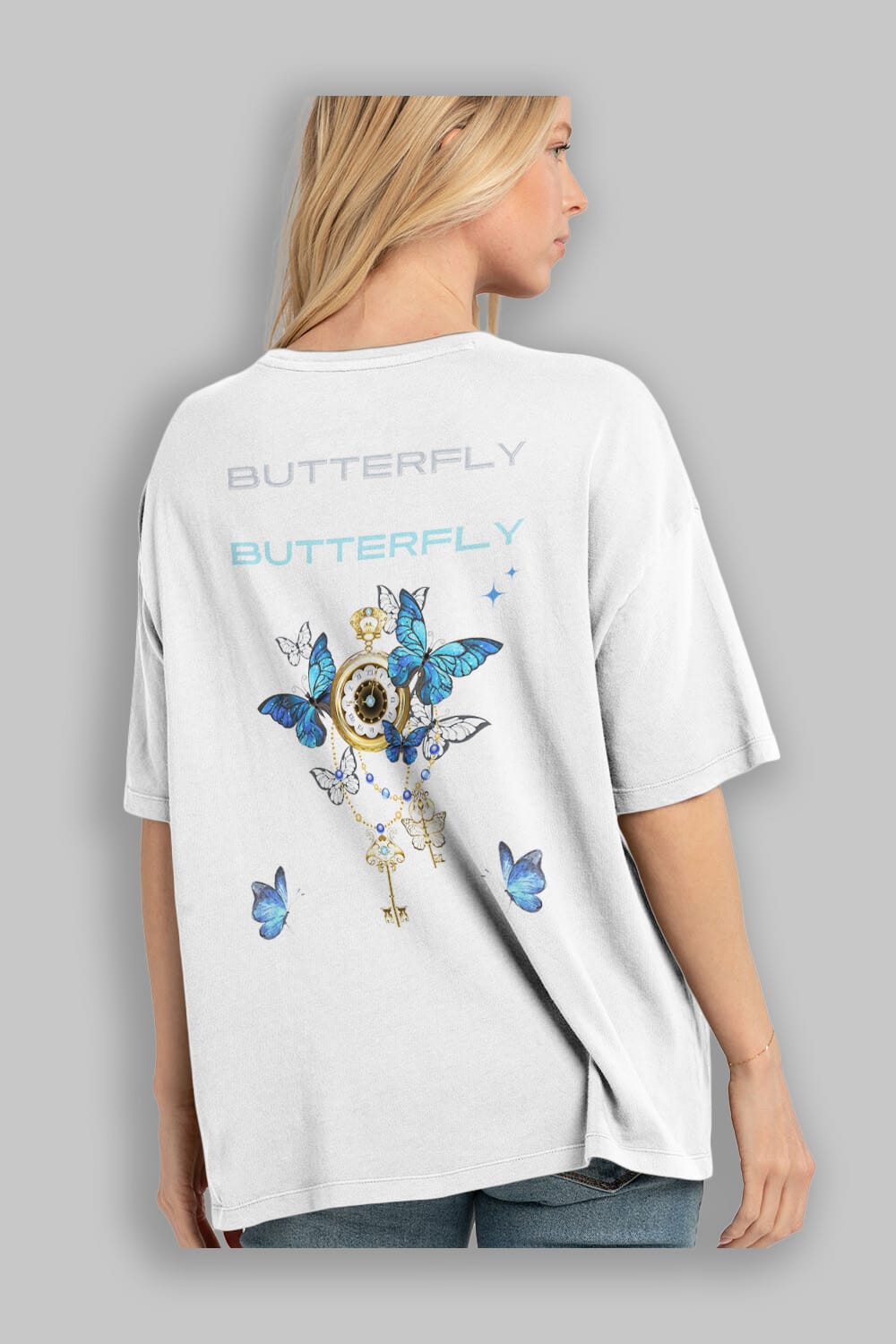 Butterfly Yazılı Arka Baskılı Oversize t-shirt Erkek Kadın Unisex
