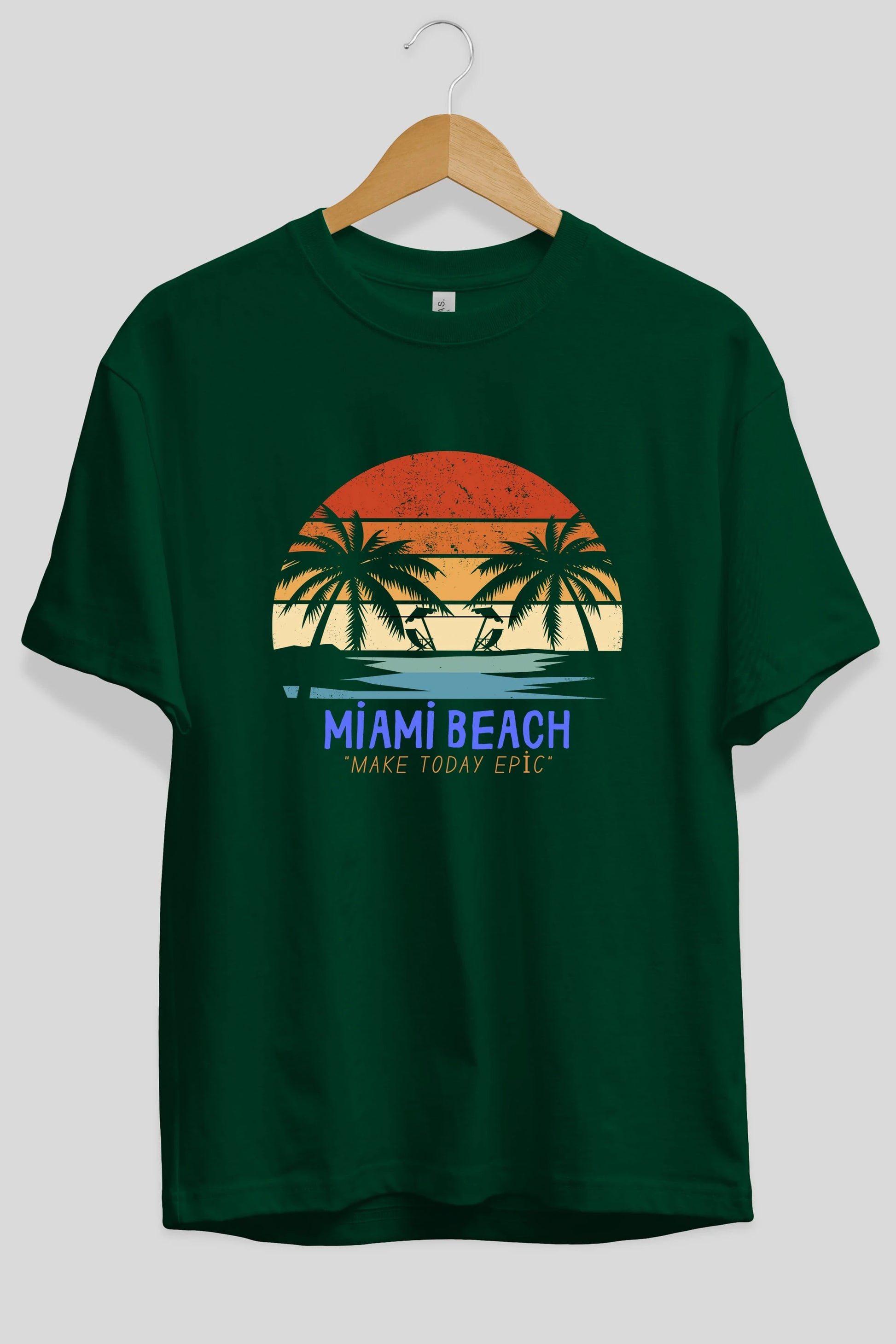 Miami Beach Yazılı Ön Baskılı Oversize t-shirt Erkek Kadın Unisex