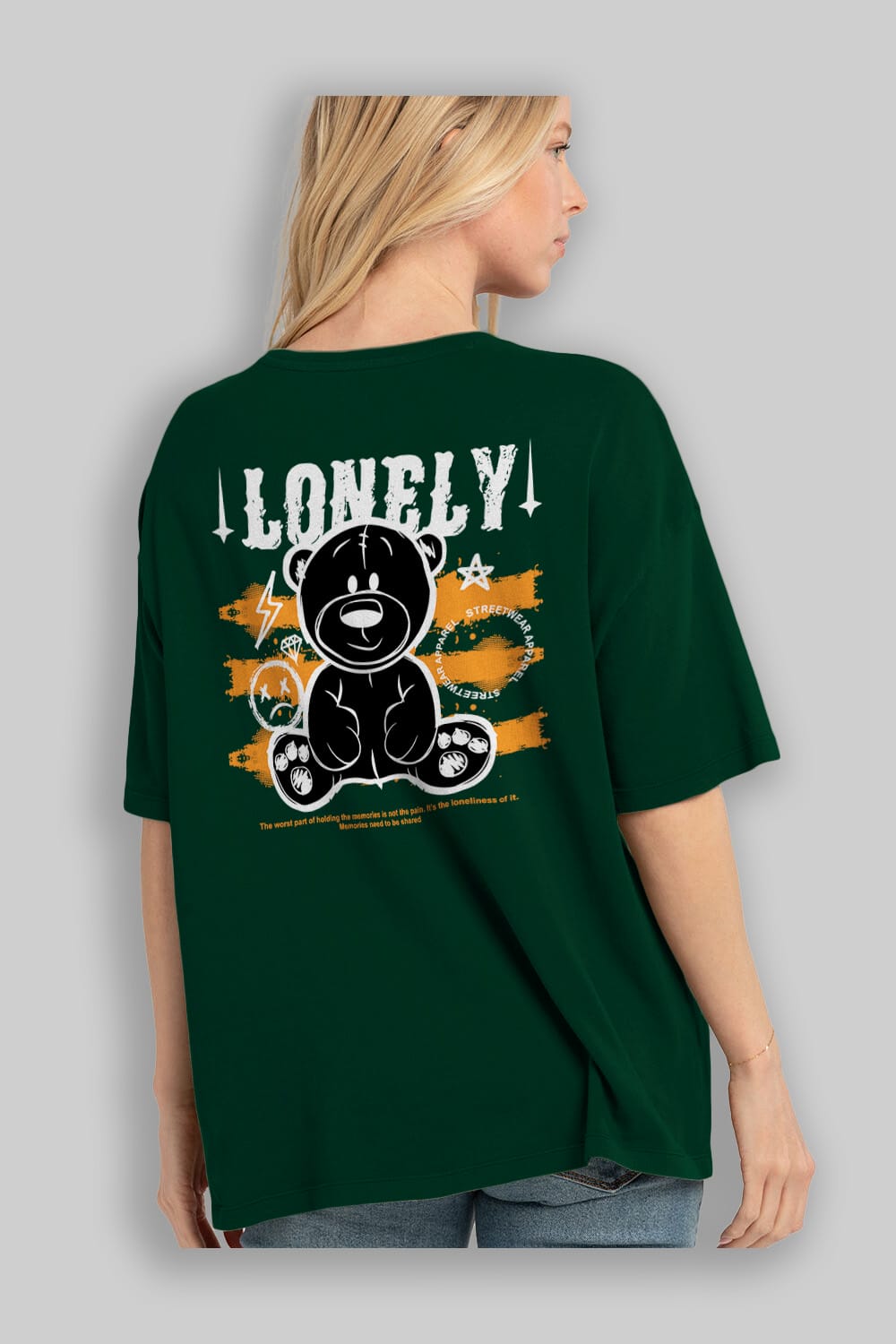 Teddy Bear Lonely Arka Baskılı Oversize t-shirt Erkek Kadın Unisex