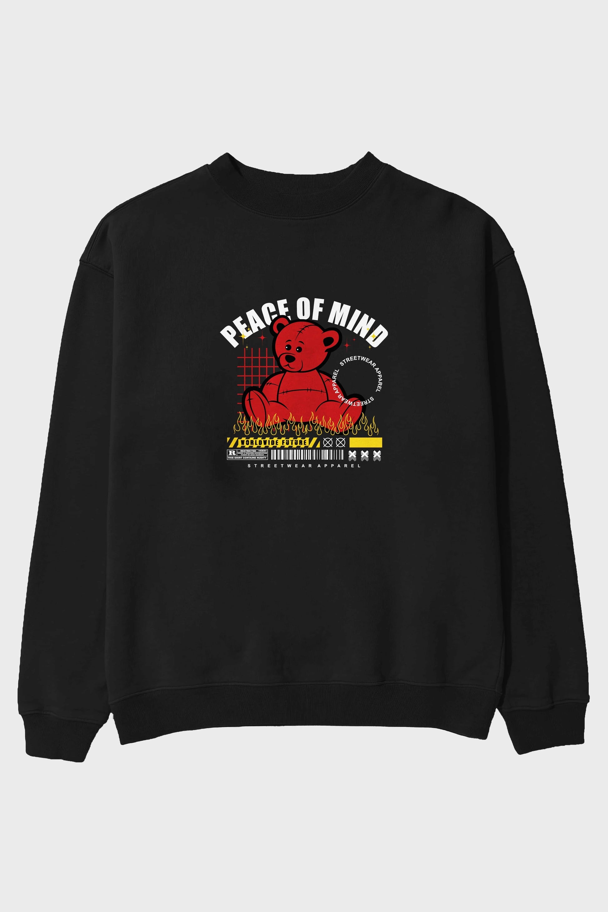 Teddy Bear Peace of Mind Ön Baskılı Oversize Sweatshirt Erkek Kadın Unisex