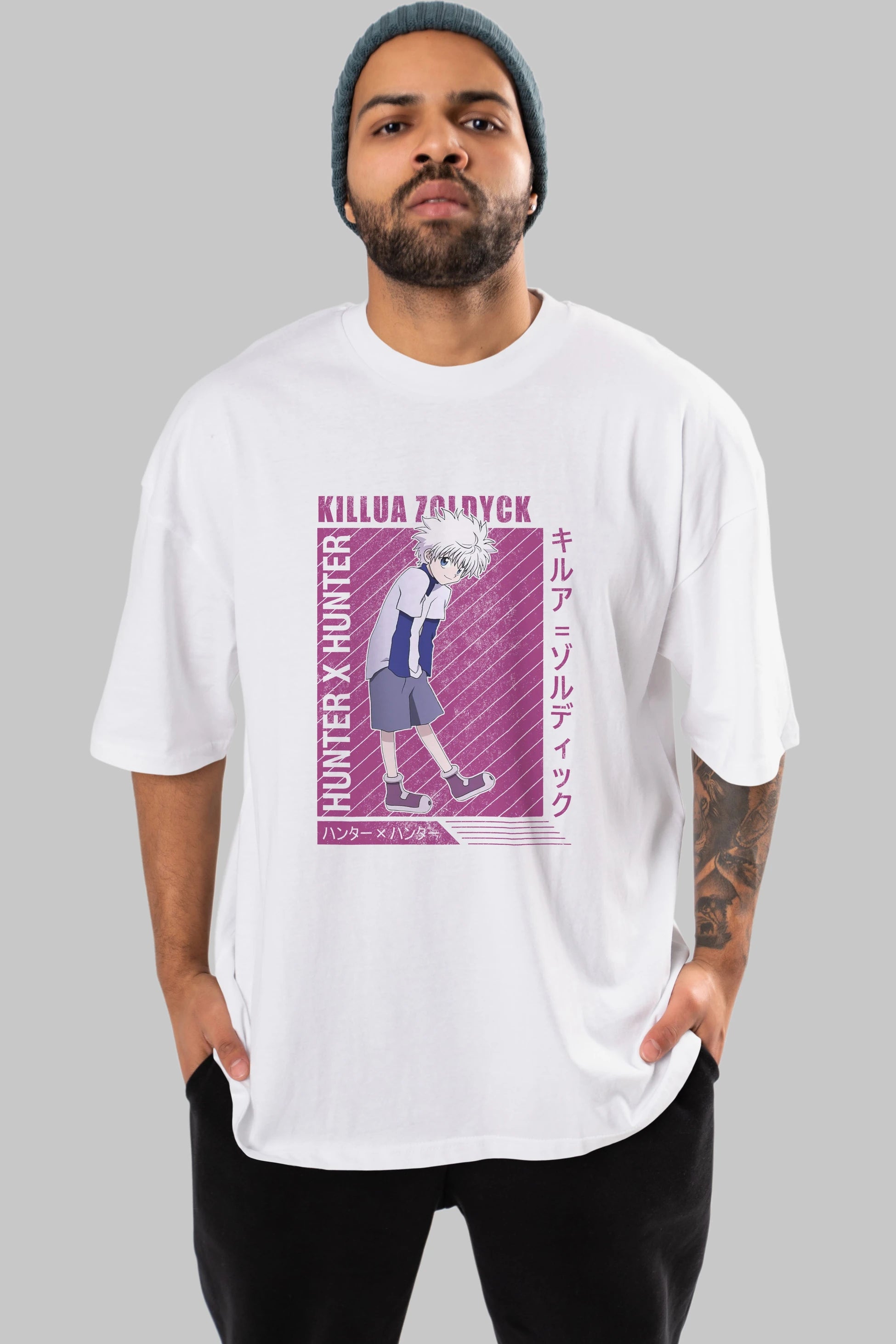 Killua Zoldyck 3 1 Anime Ön Baskılı Oversize t-shirt %100 pamuk Erkek Kadın Unisex