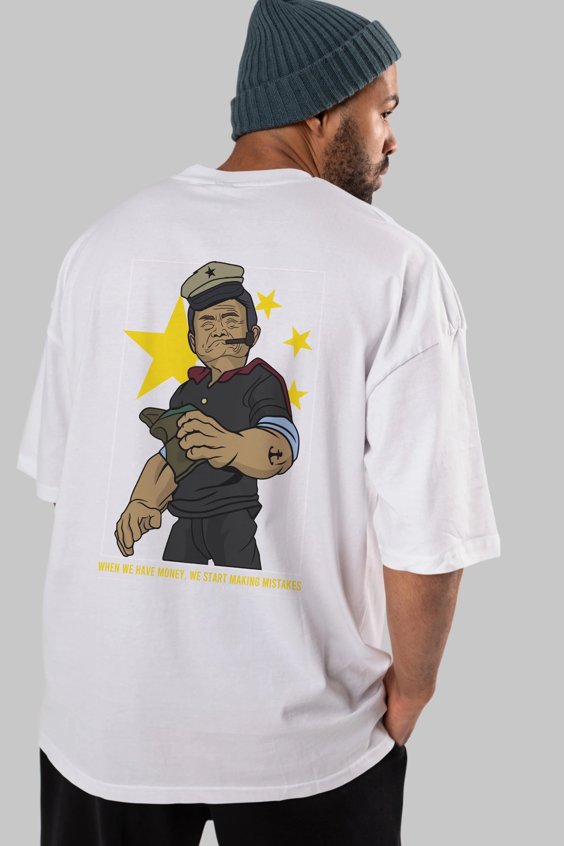 Popeye Jack Ma Arka Baskılı Oversize t-shirt Erkek Kadın Unisex %100 Pamuk tişort