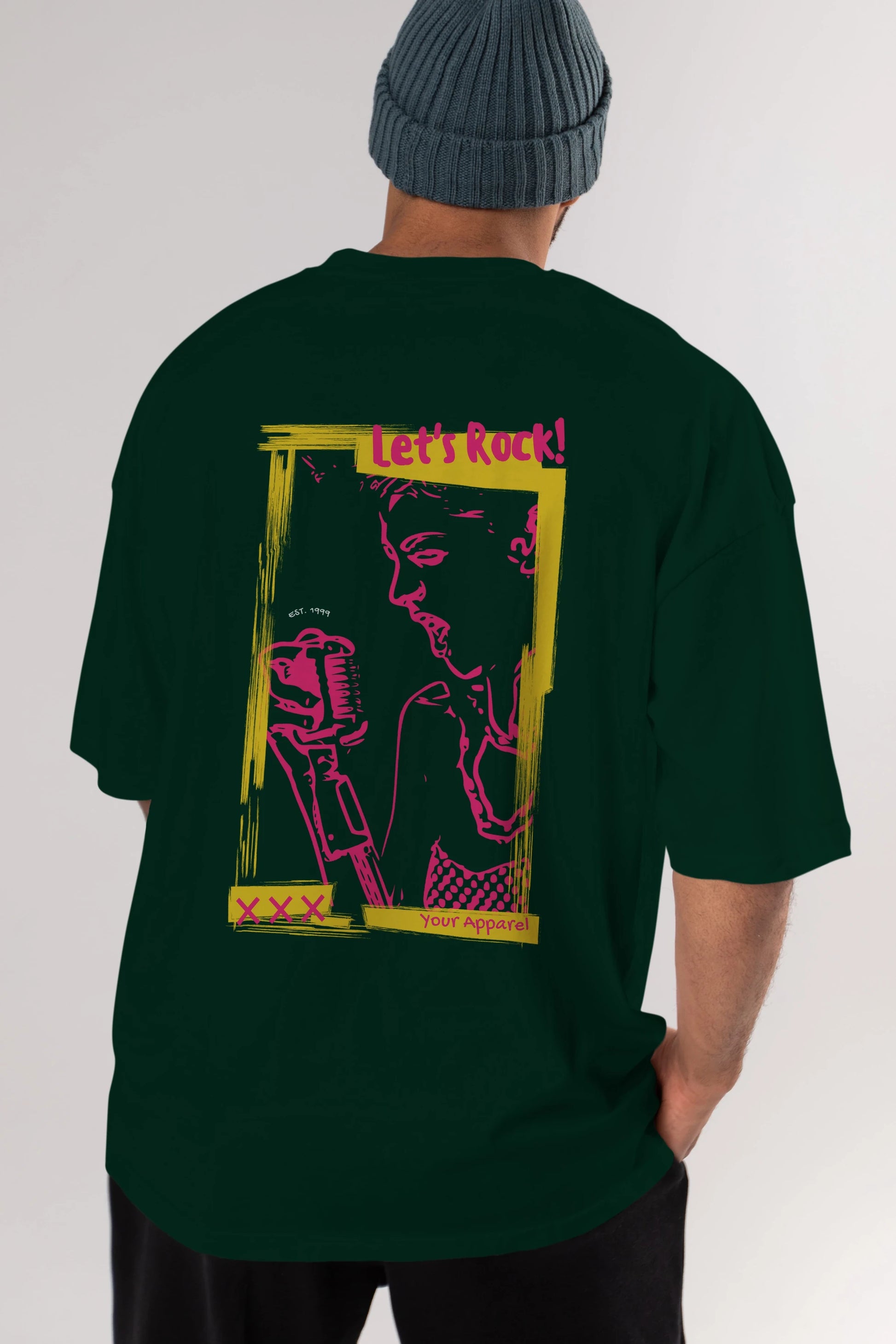 Let's Rock Yazılı Arka Baskılı Oversize t-shirt Erkek Kadın Unisex
