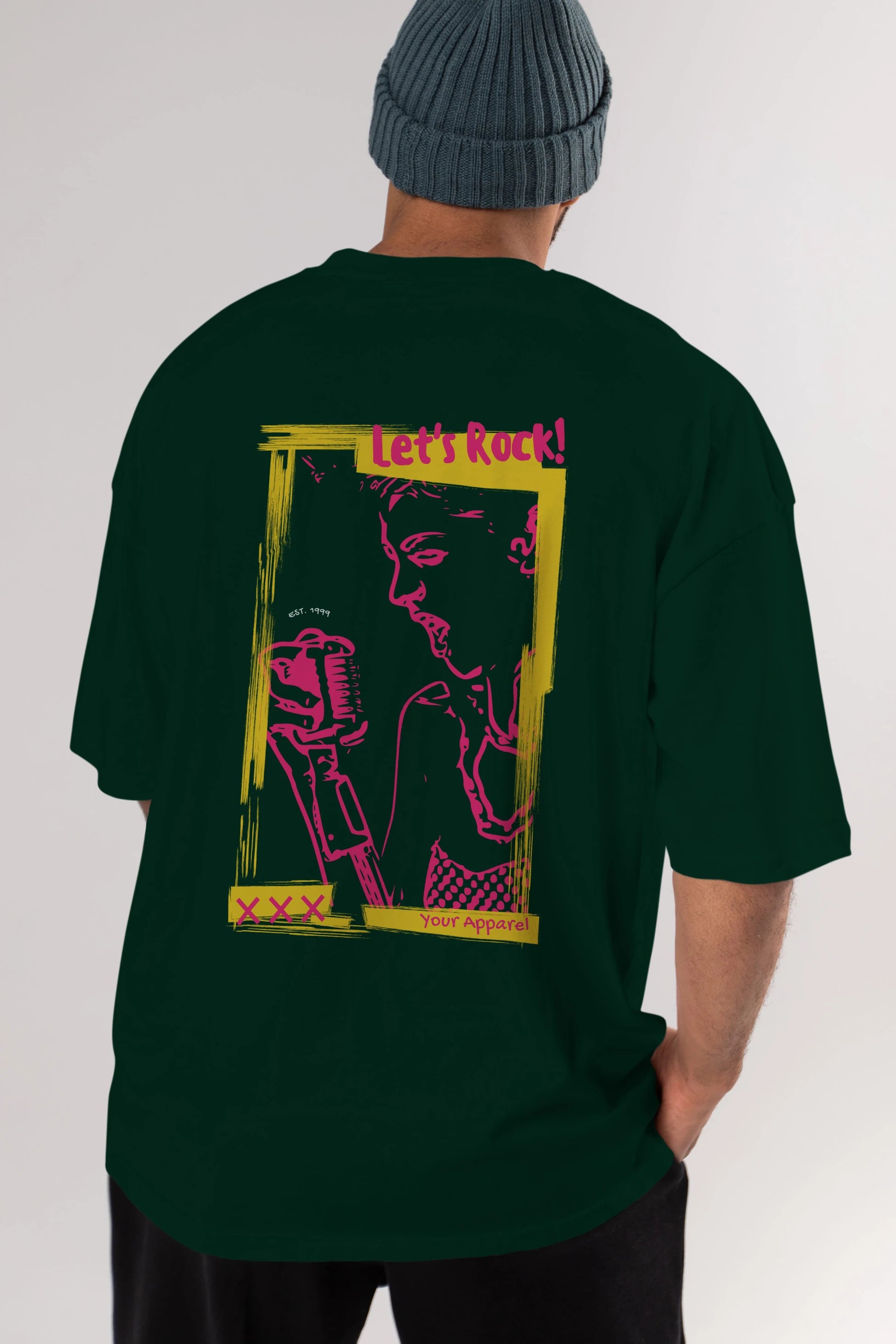 Let's Rock Yazılı Arka Baskılı Oversize t-shirt Erkek Kadın Unisex