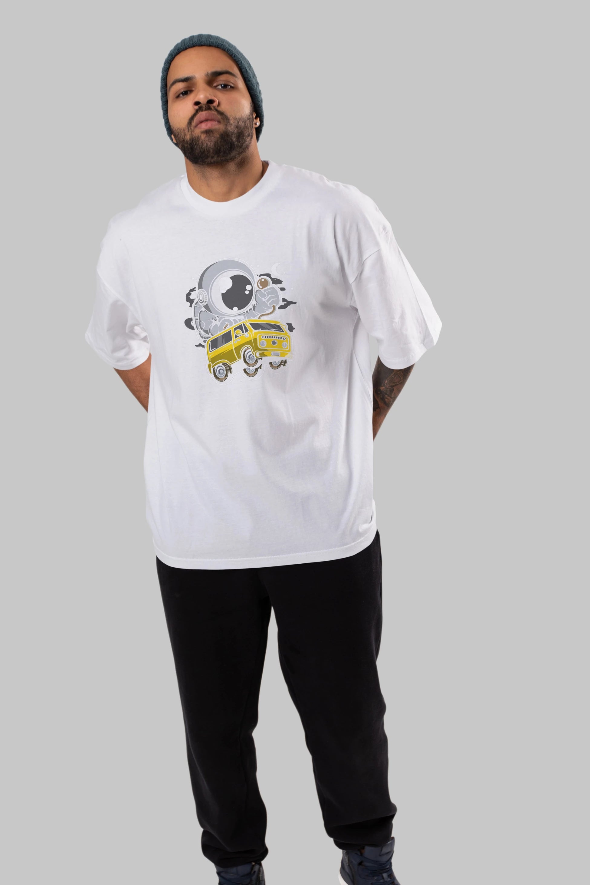 Astronaut Car Racer Ön Baskılı Oversize t-shirt Erkek Kadın Unisex