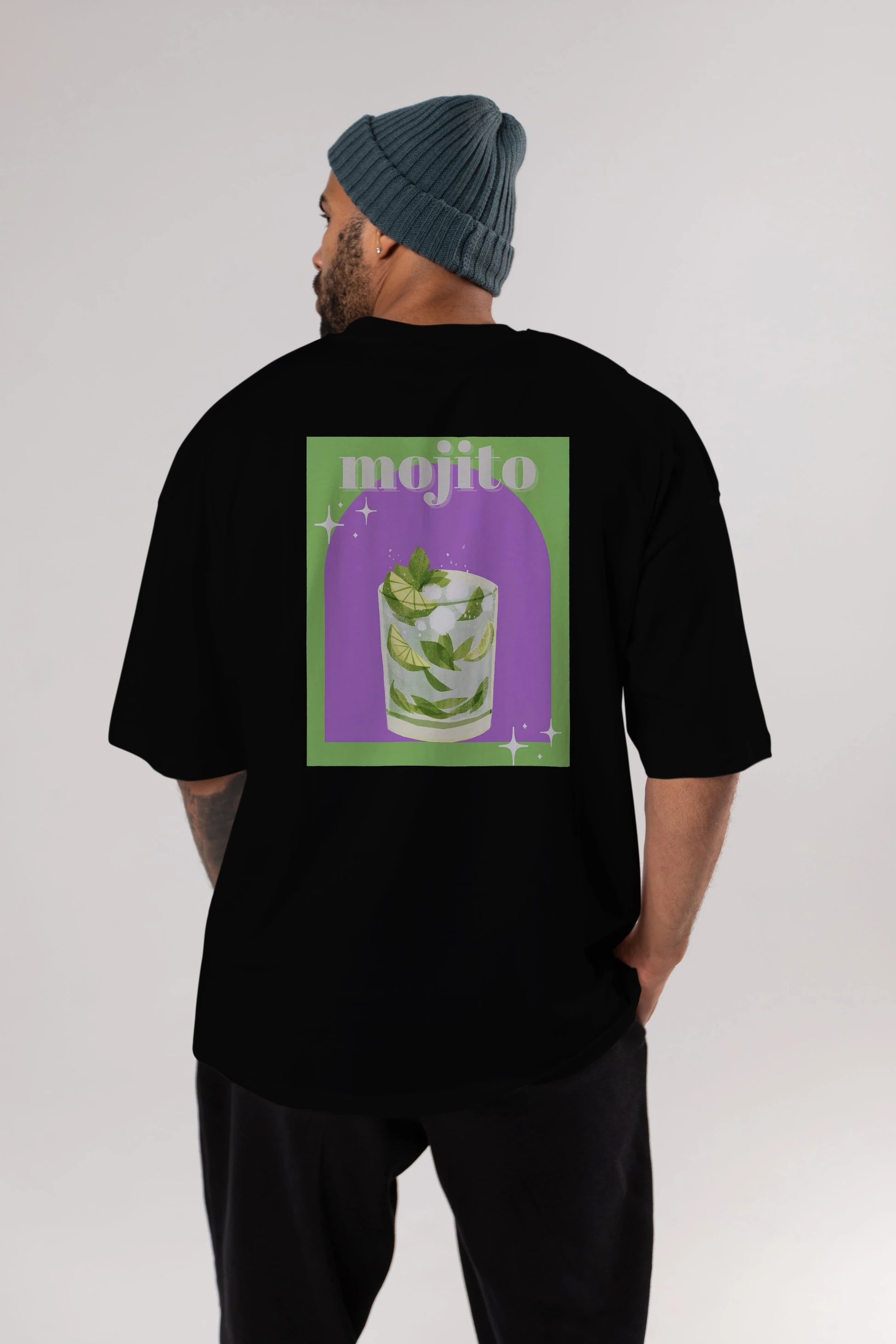 Mojito 3 Arka Baskılı Oversize t-shirt Erkek Kadın Unisex %100 Pamuk Bisiklet Yaka tişort