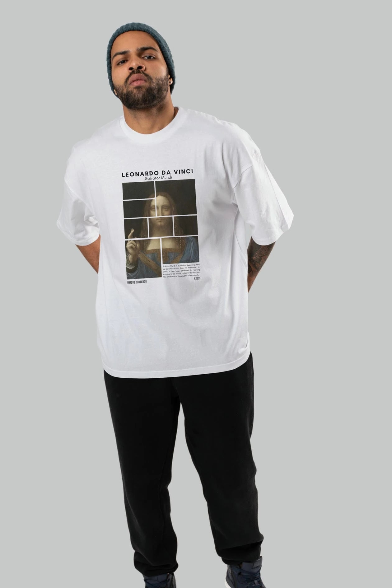 Salvador Mundi ön Baskılı Oversize t-shirt Erkek Kadın Bisiklet Yaka Pamuk tişort