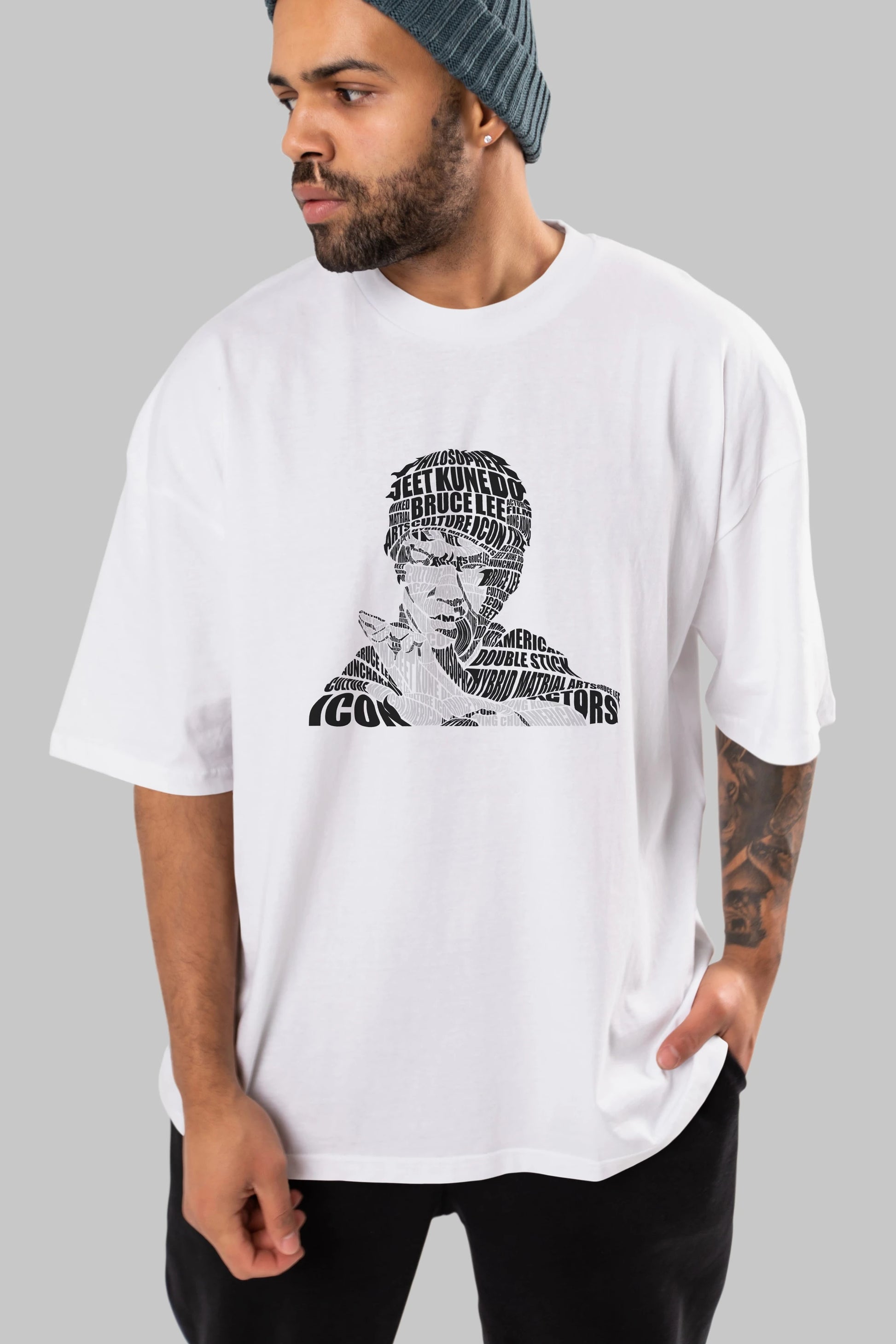 Bruce Lee Calligram Ön Baskılı Oversize t-shirt %100 pamuk Erkek Kadın Unisex