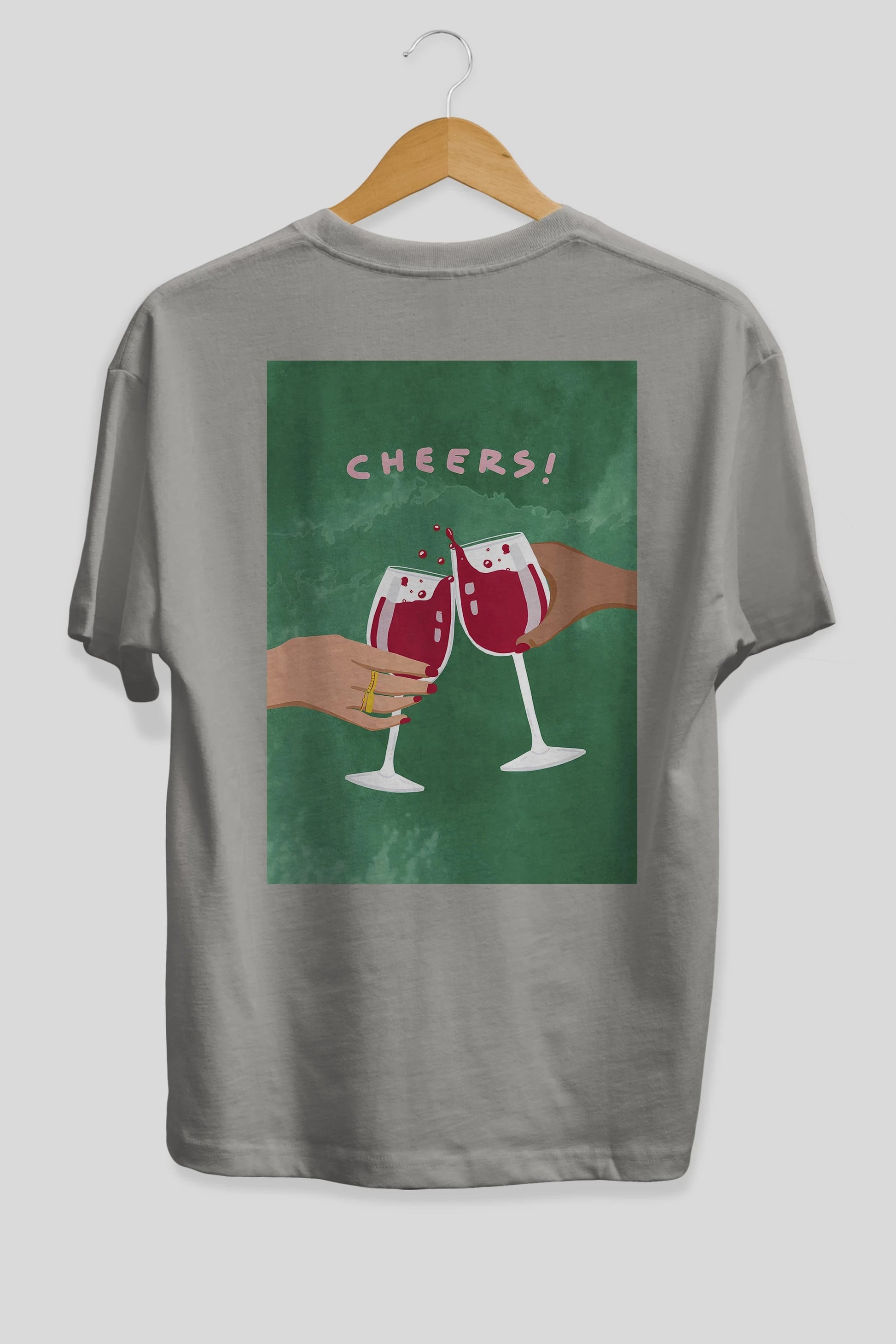 Cheers Arka Baskılı Oversize t-shirt Erkek Kadın Unisex %100 Pamuk Bisiklet Yaka tişort
