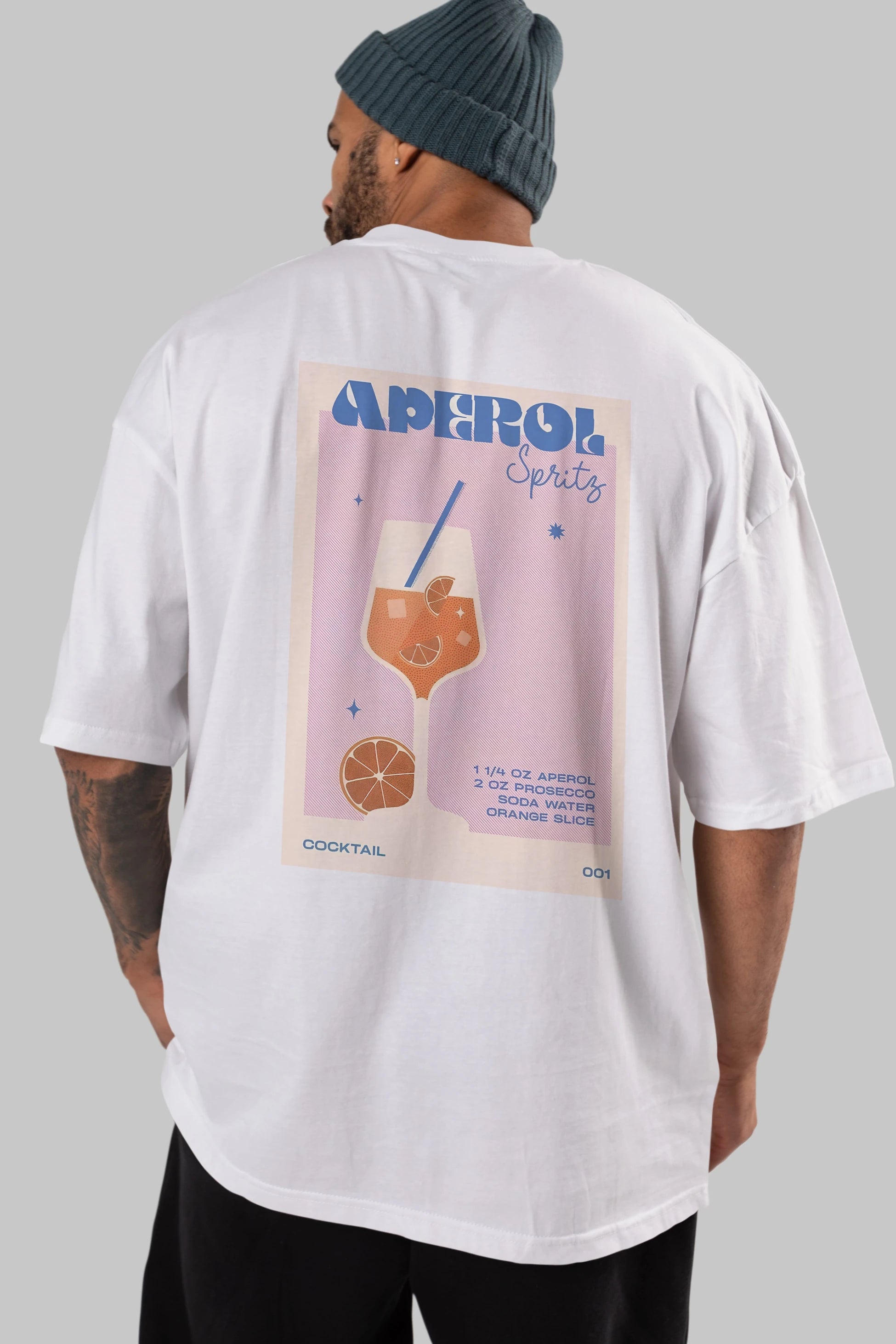 Aperol Spritz Arka Baskılı Oversize t-shirt Erkek Kadın Unisex %100 Pamuk Bisiklet Yaka tişort