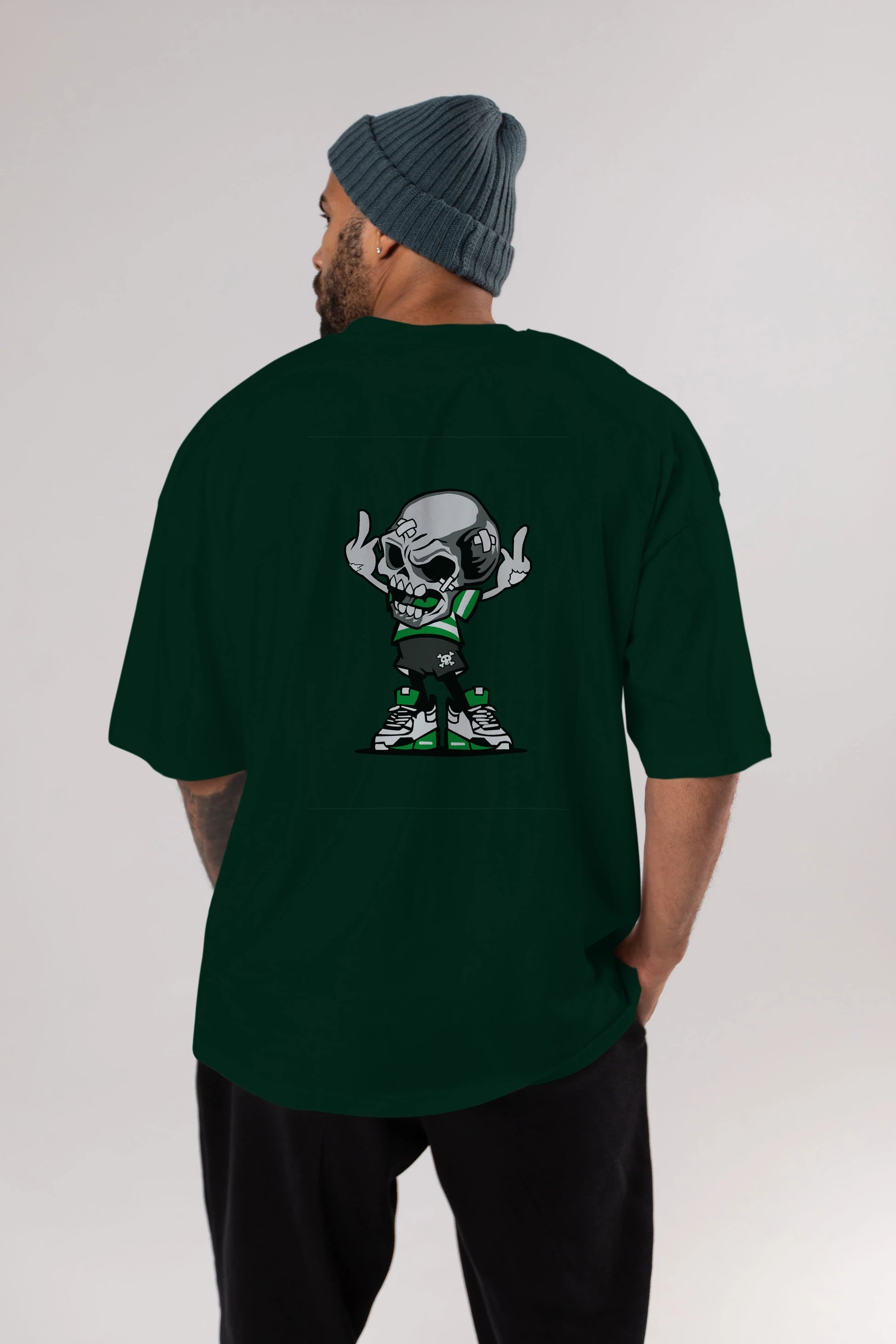Skull F Hand Arka Baskılı Oversize t-shirt Erkek Kadın Unisex %100 Pamuk tişort