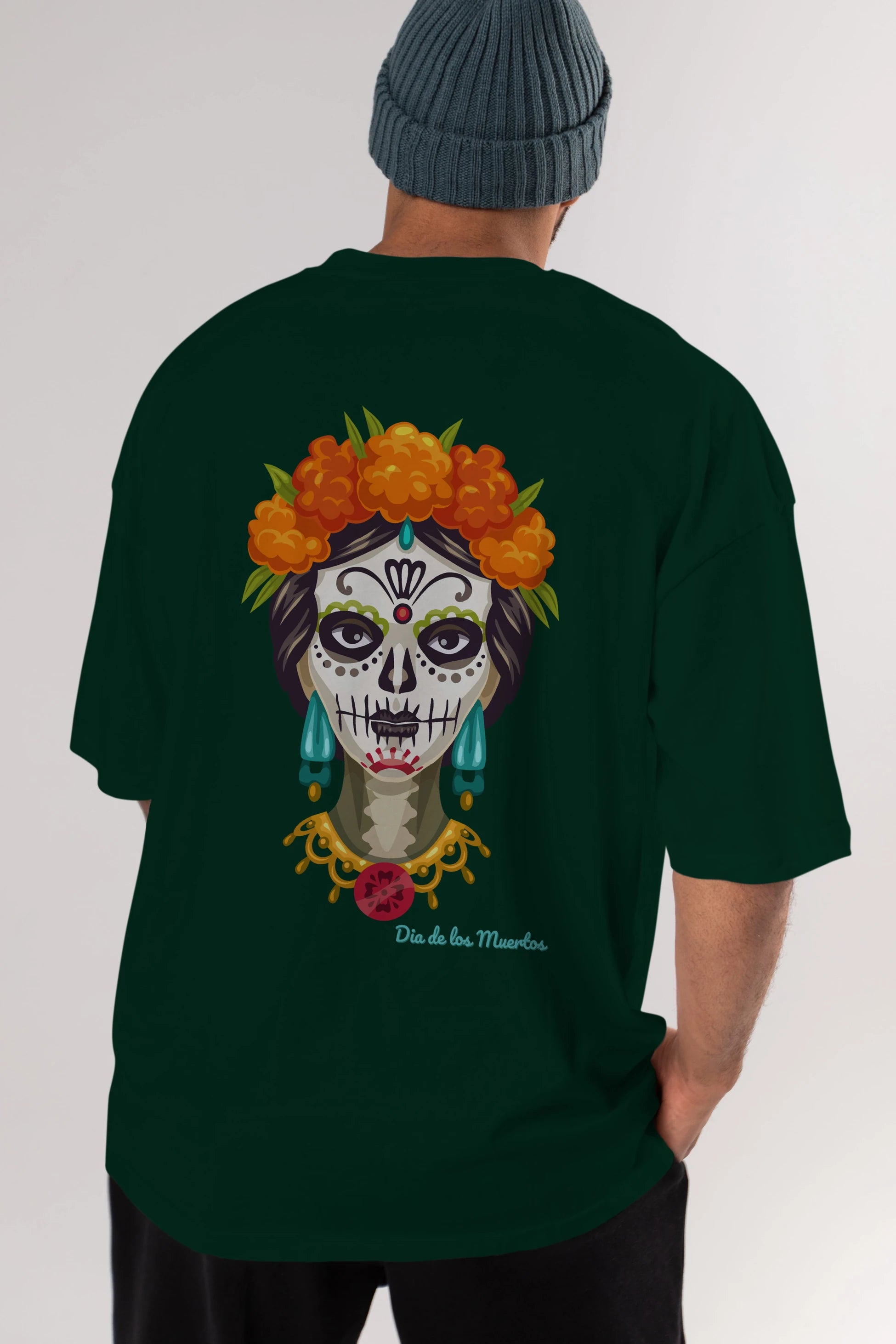 Dia de los Muertos 2 Arka Baskılı Oversize t-shirt Erkek Kadın Unisex