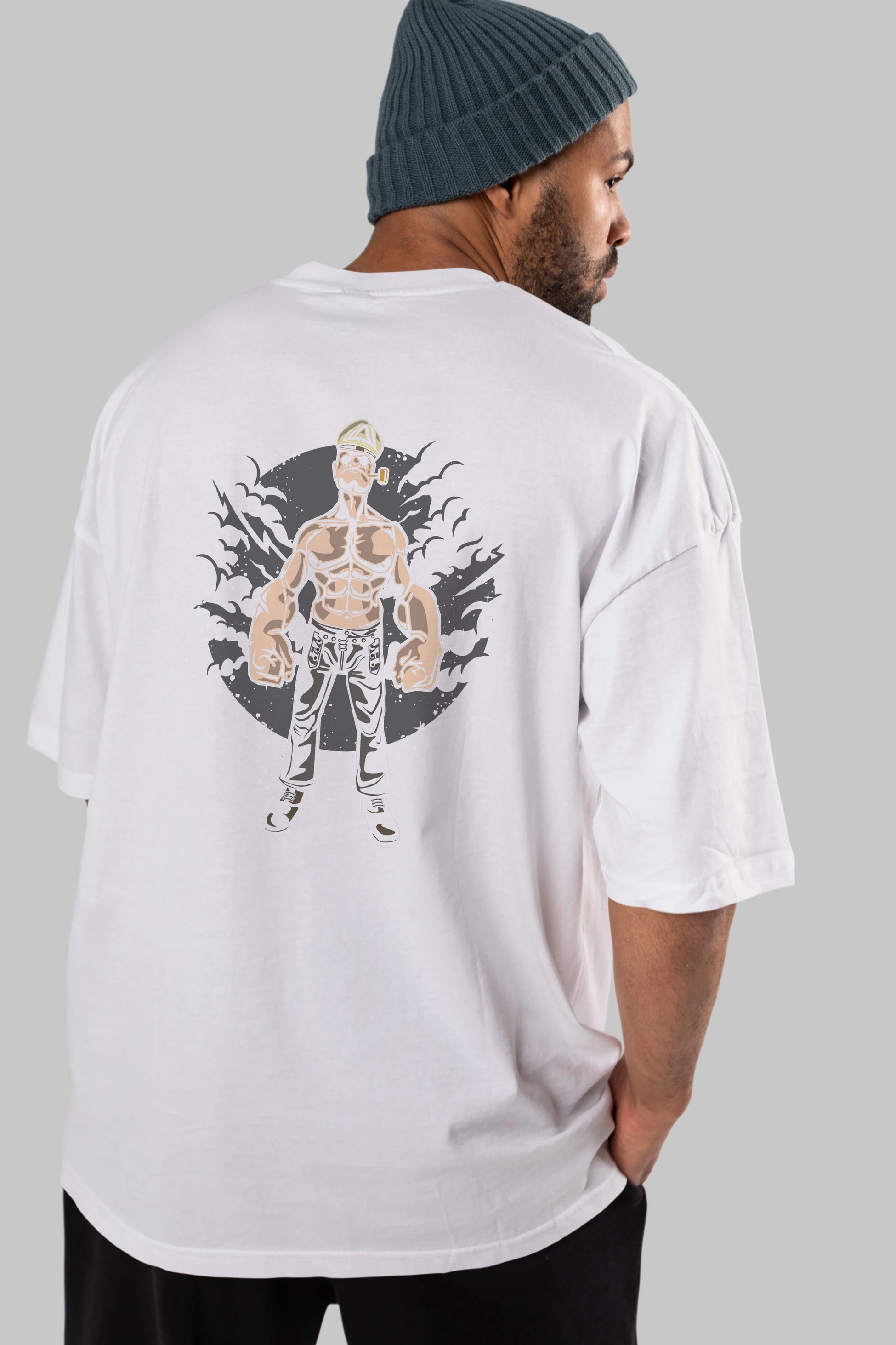 Popeye Arka Baskılı Oversize t-shirt Erkek Kadın Unisex %100 Pamuk