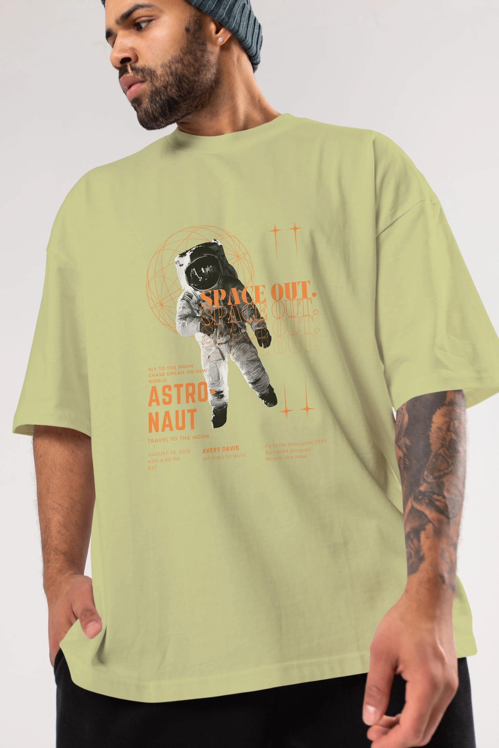 Astronaut Space Out Yazılı Ön Baskılı Oversize t-shirt Erkek Kadın Unisex