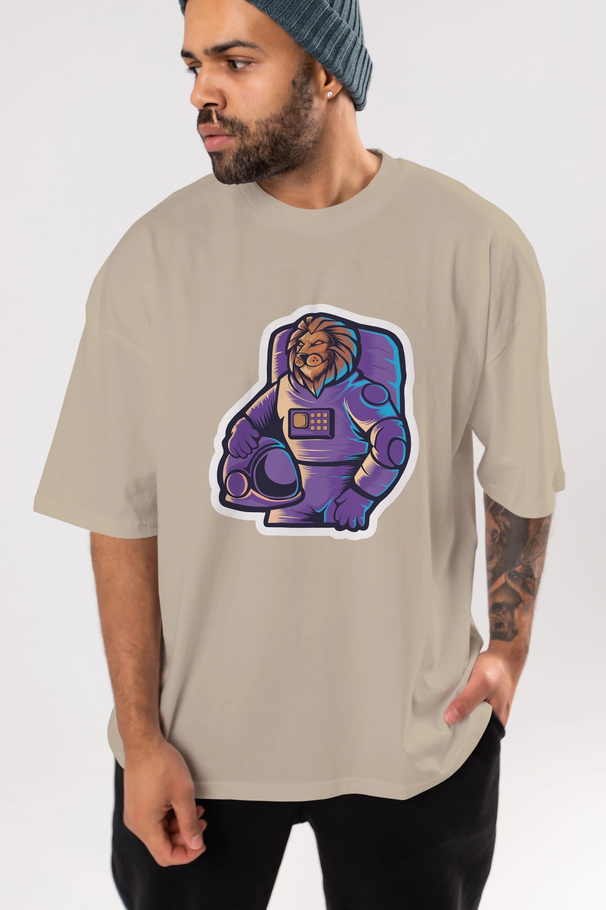 Astroking Sticker Ön Baskılı Oversize t-shirt Erkek Kadın Unisex