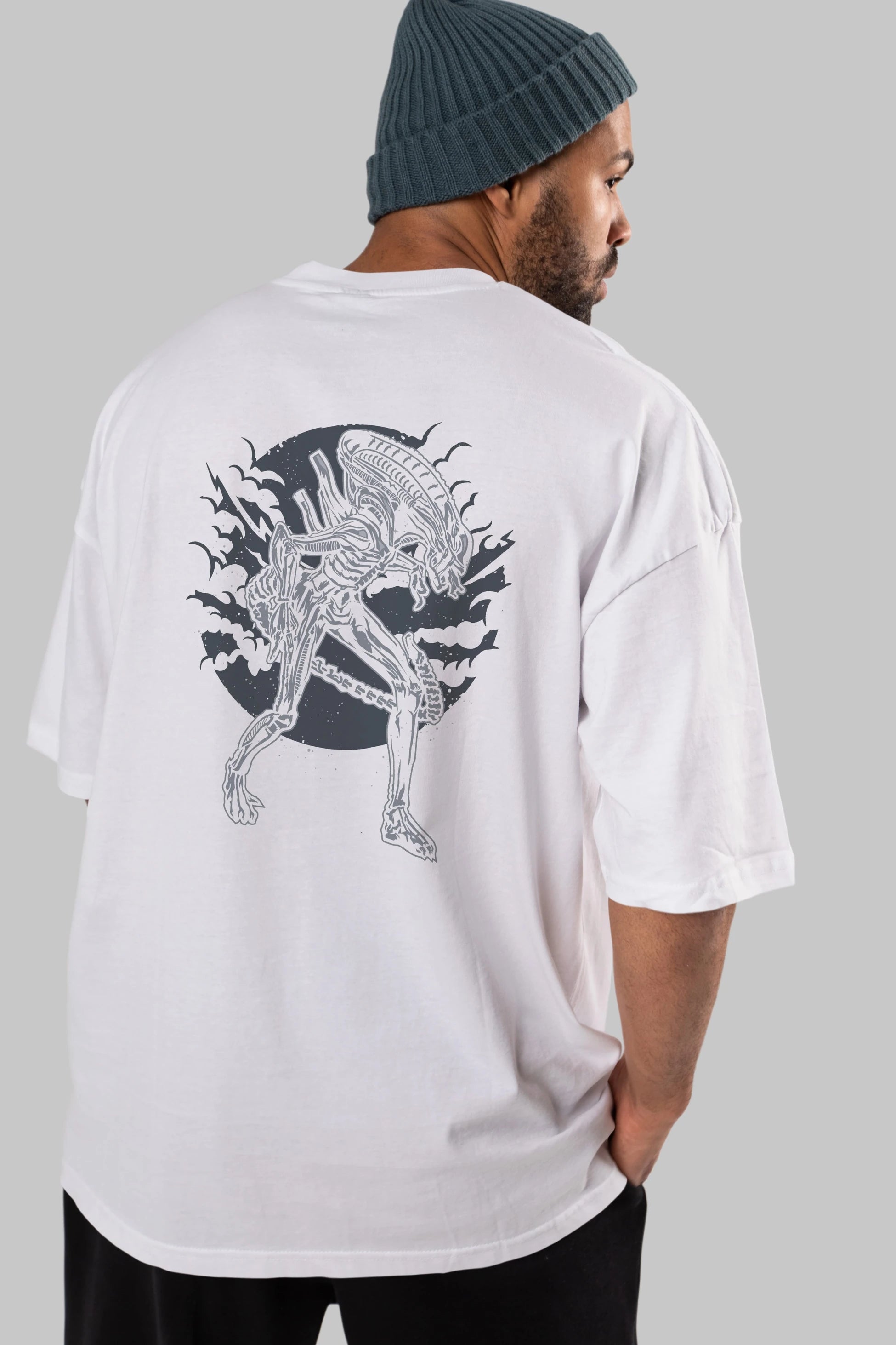 Xenomorph Arka Baskılı Oversize t-shirt Erkek Kadın Unisex %100 Pamuk