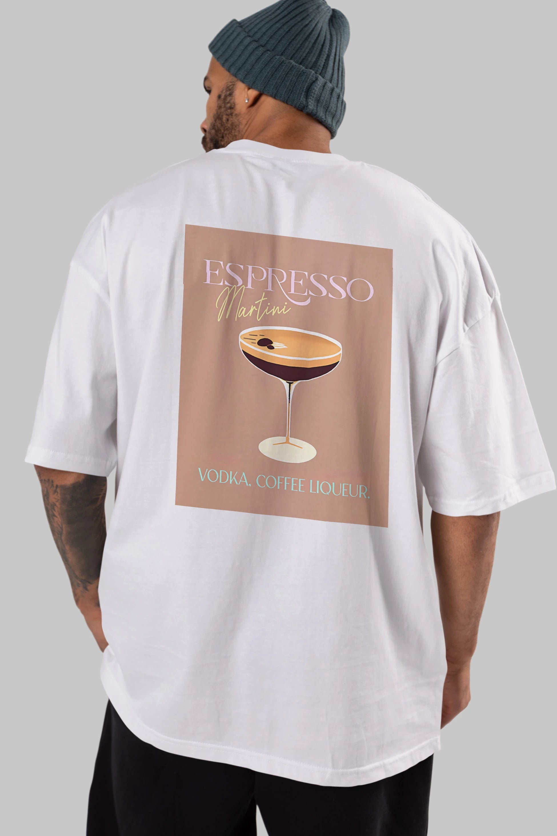 Espresso Martini Cocktail Arka Baskılı Oversize t-shirt Erkek Kadın Unisex %100 Pamuk Bisiklet Yaka tişort