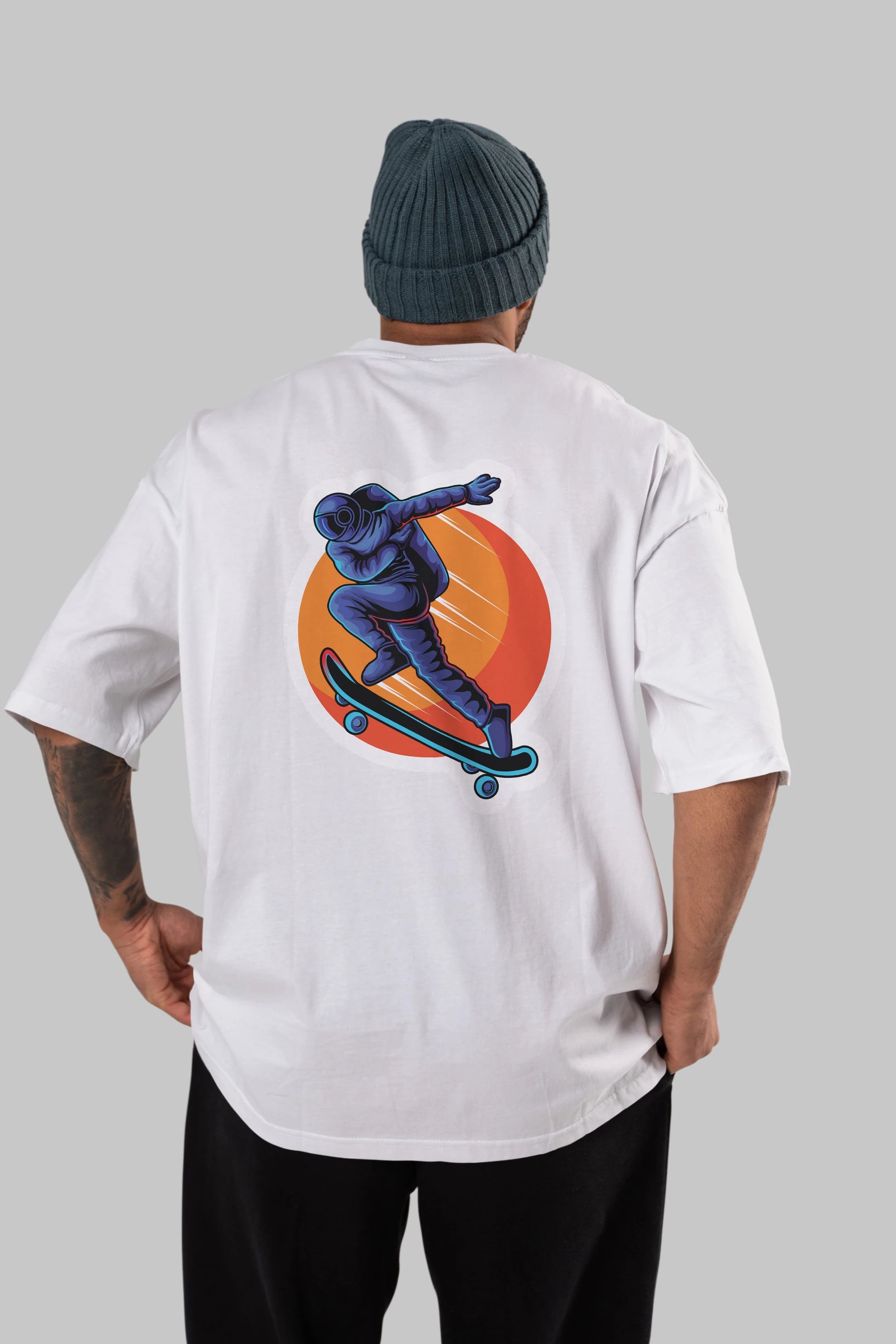 Astroskate Run Sticker Arka Baskılı Oversize t-shirt Erkek Kadın Unisex