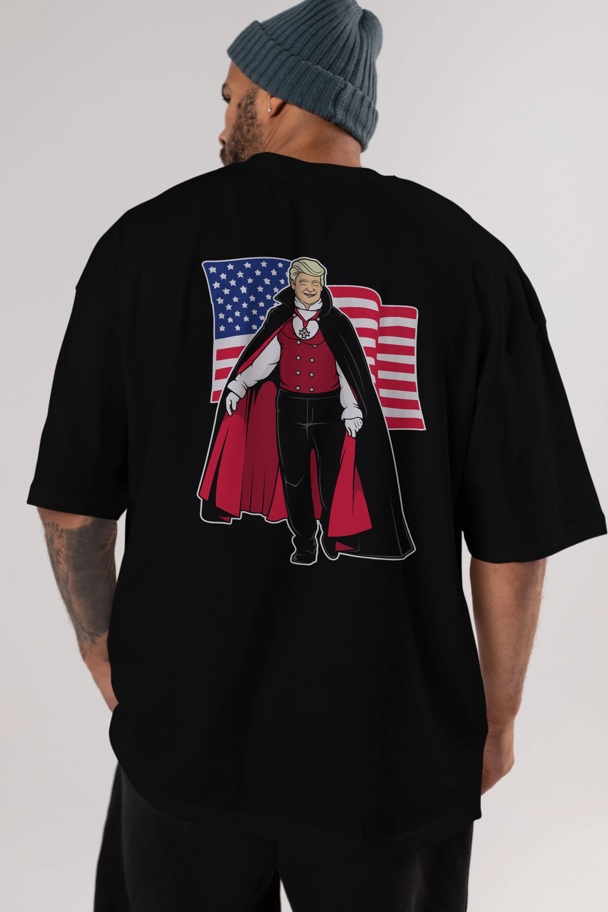 Trump Dracula Arka Baskılı Oversize t-shirt Erkek Kadın Unisex %100 Pamuk tişort