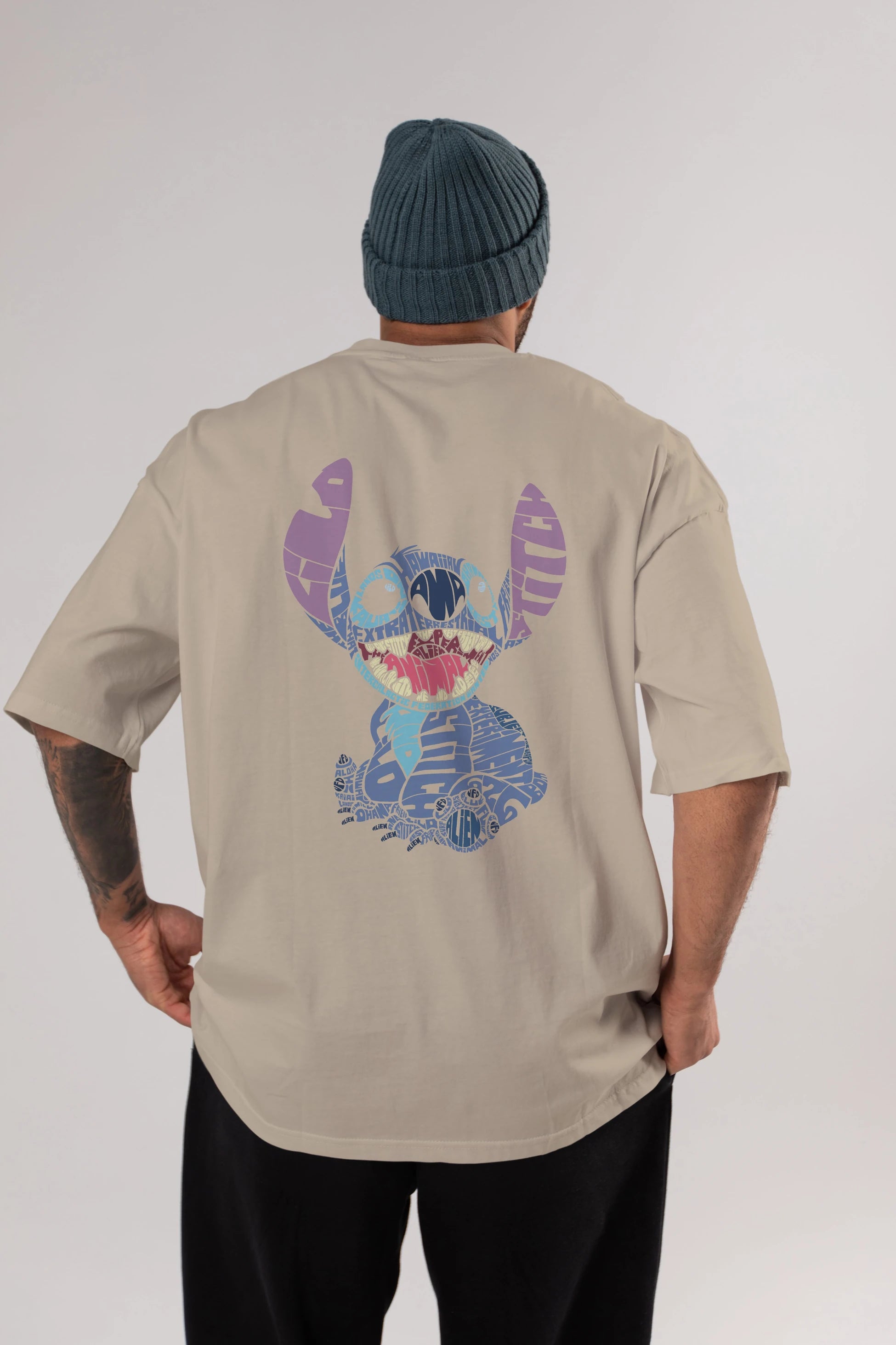 Stitch Arka Baskılı Oversize t-shirt %100 pamuk Erkek Kadın Unisex