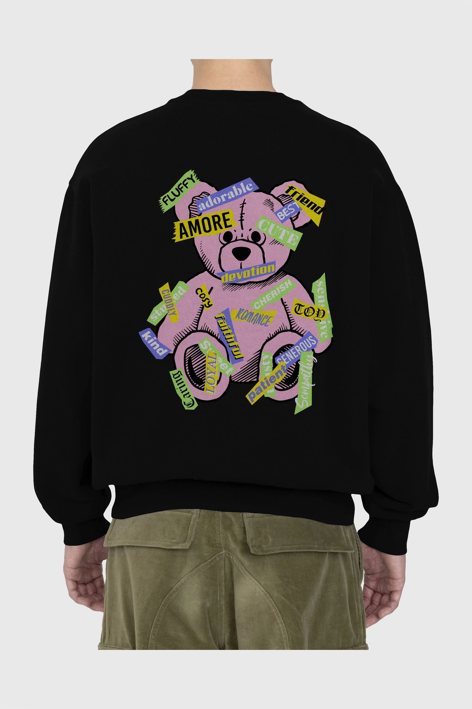 Teddy Bear Cute Arka Baskılı Oversize Sweatshirt Erkek Kadın Unisex