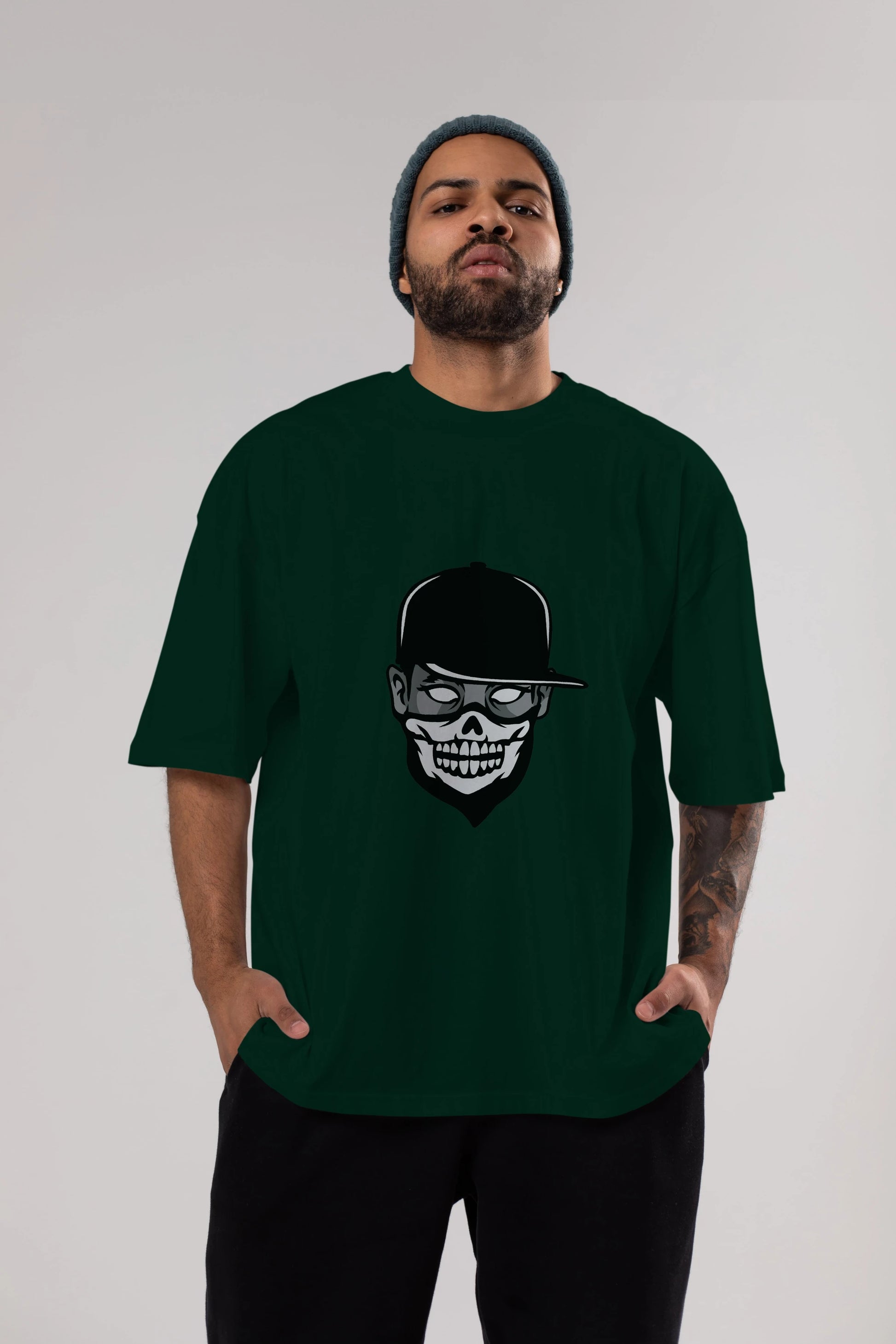 Skull Mask Ön Baskılı Oversize t-shirt Erkek Kadın Unisex %100 Pamuk tişort