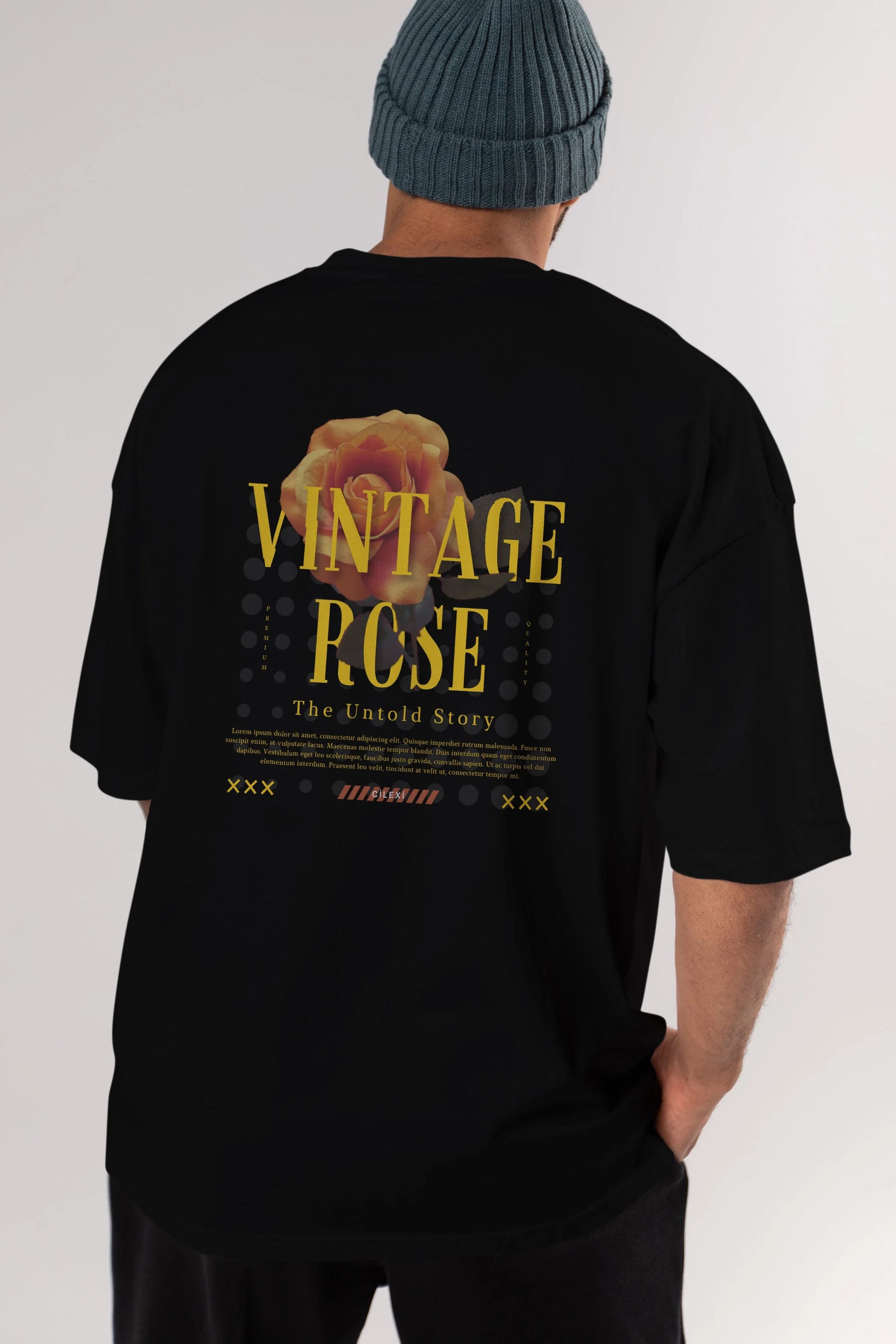 Vintage Rose Yazılı Arka Baskılı Oversize t-shirt Erkek Kadın Unisex
