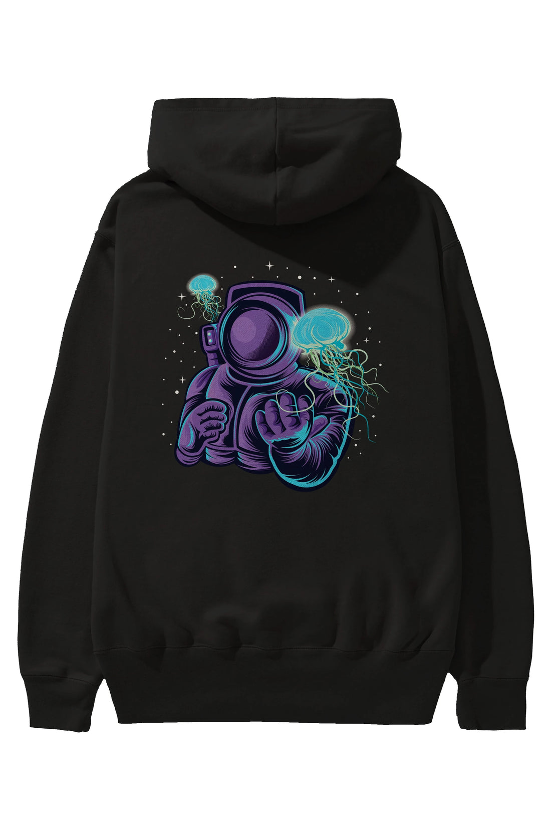 Astronaut and Jellyfish Arka Baskılı Hoodie Oversize Kapüşonlu Sweatshirt Erkek Kadın Unisex