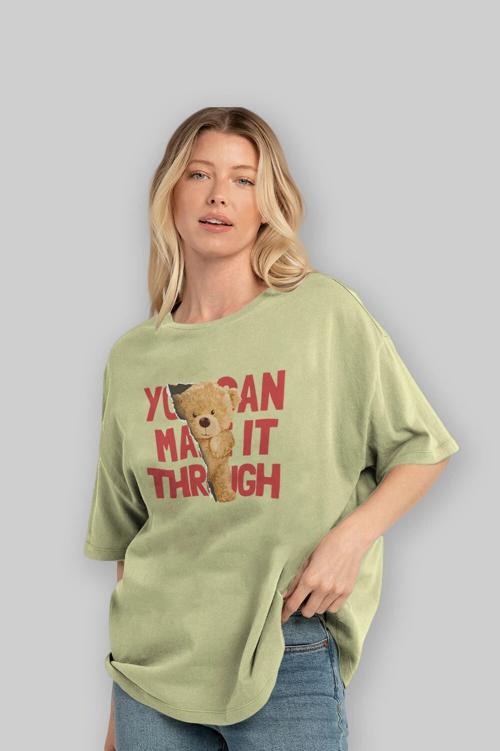 Teddy Bear You Can Make it Ön Baskılı Oversize t-shirt Erkek Kadın Unisex %100 Pamuk