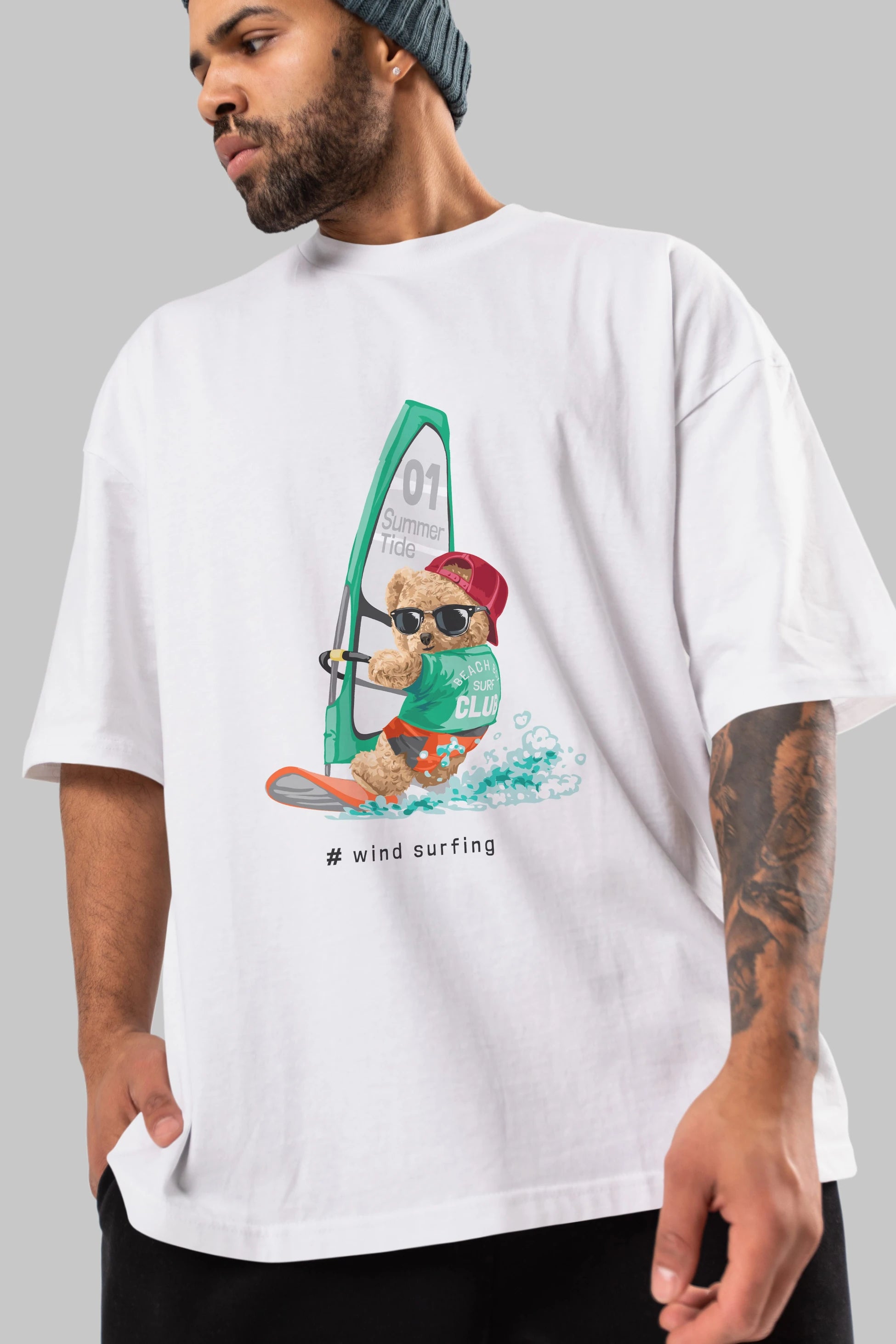Teddy Bear Summer Tide Ön Baskılı Oversize t-shirt Erkek Kadın Unisex %100 Pamuk