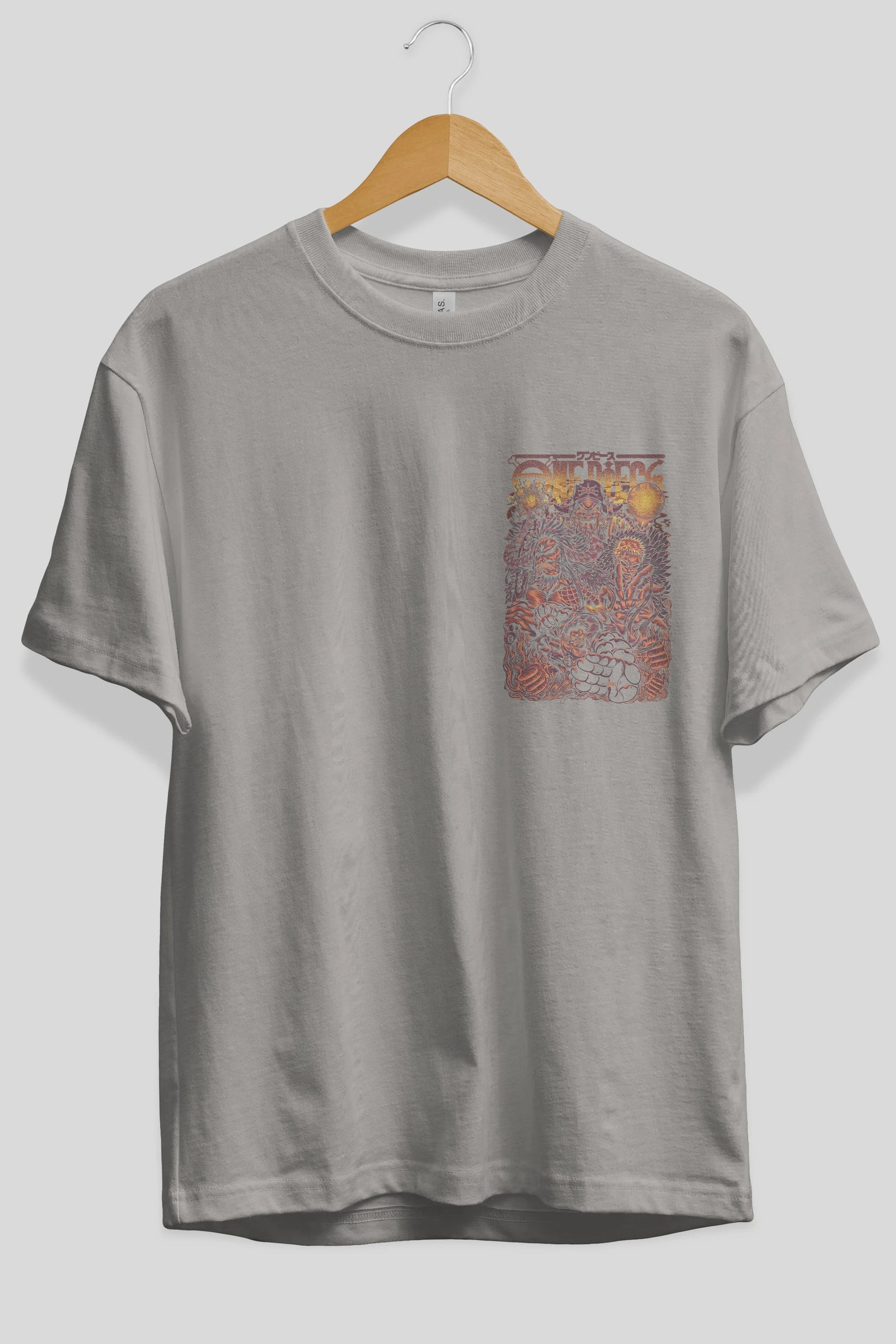 ONE PIECE Ön Sol Baskılı Oversize t-shirt Erkek Kadın Unisex %100 Pamuk Bisiklet Yaka tişort