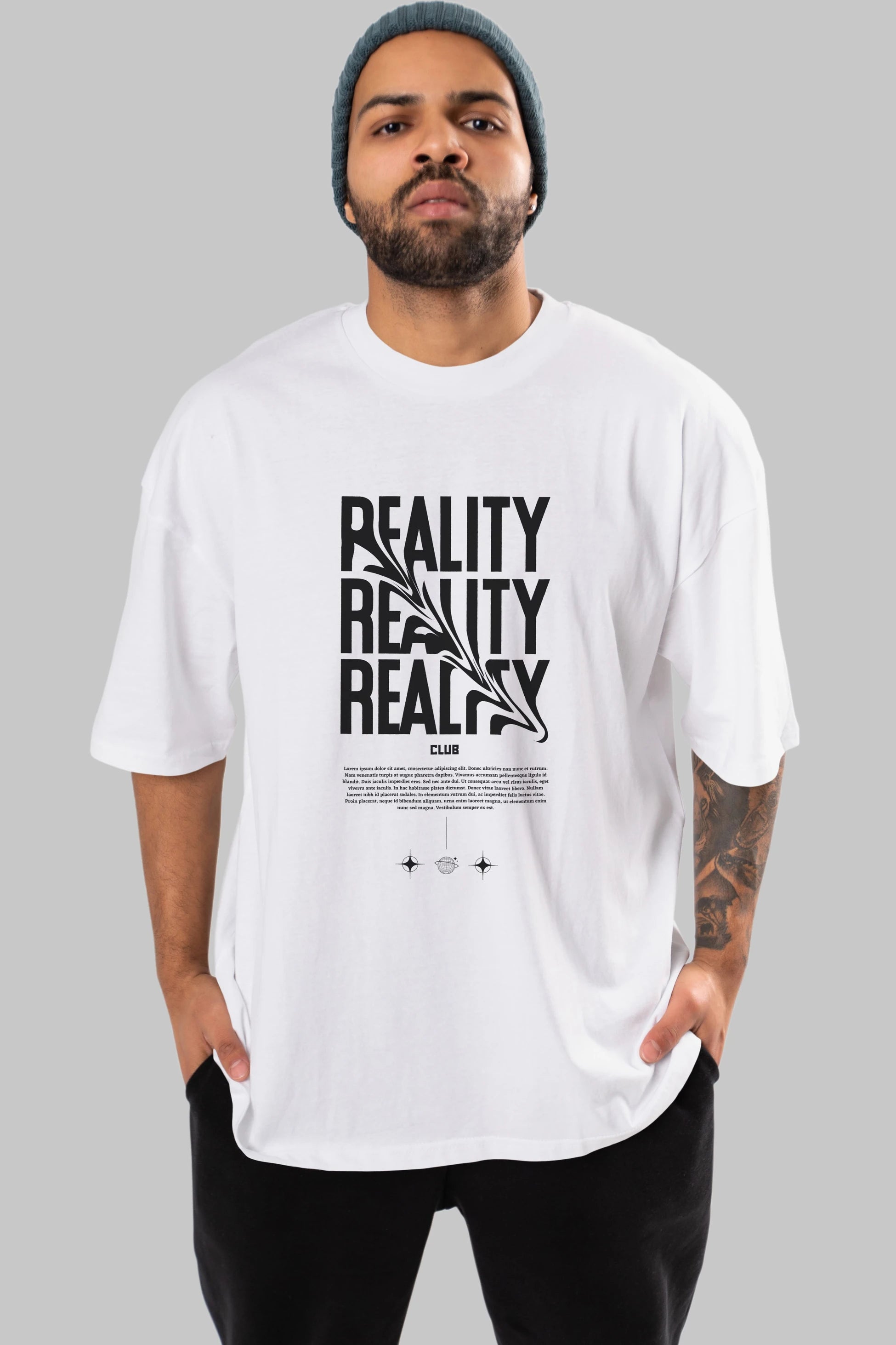 Reality Yazılı Ön Baskılı Oversize t-shirt Erkek Kadın Unisex