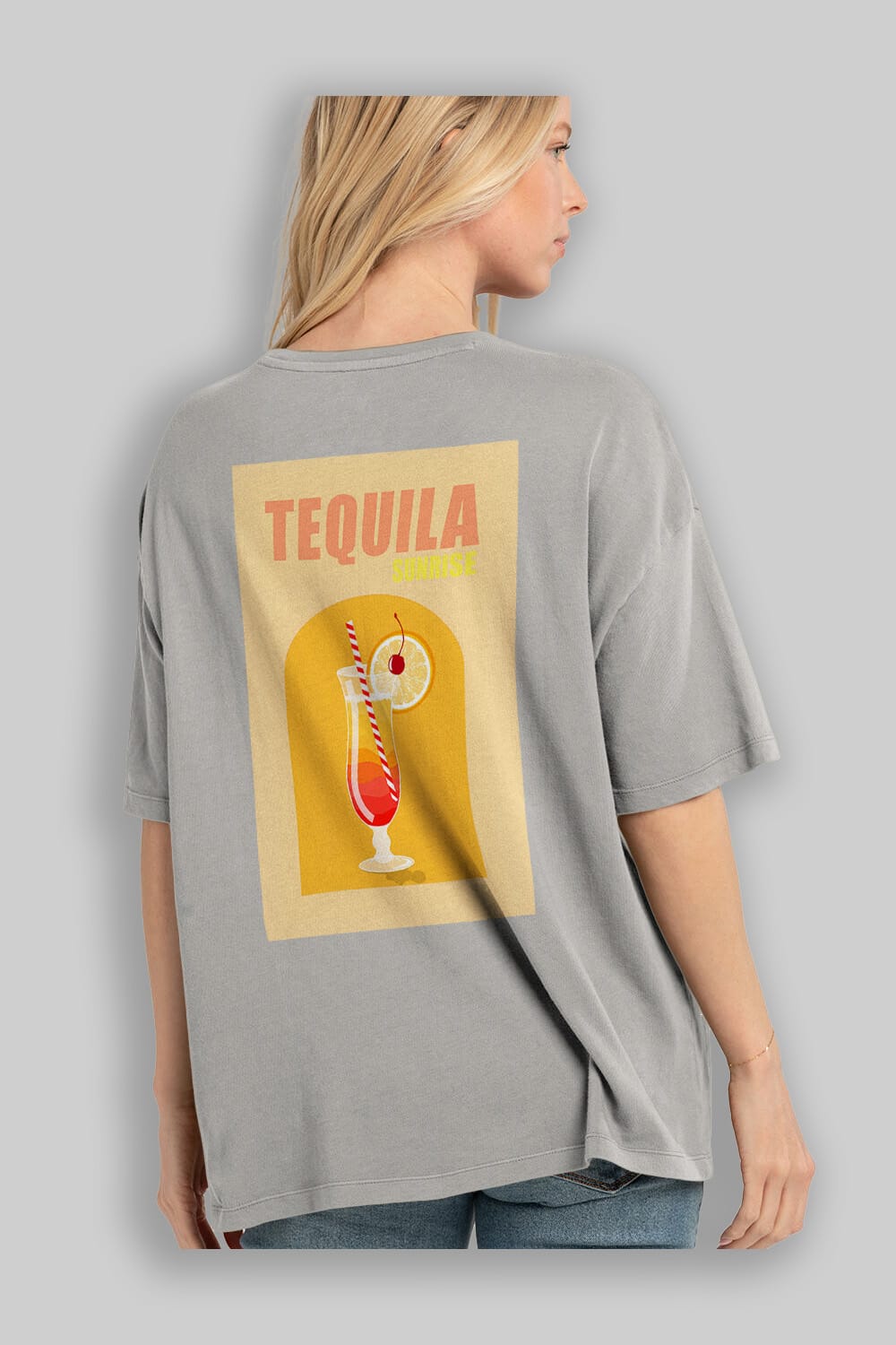 Tequila Sunrise Arka Baskılı Oversize t-shirt Erkek Kadın Unisex %100 Pamuk Bisiklet Yaka tişort