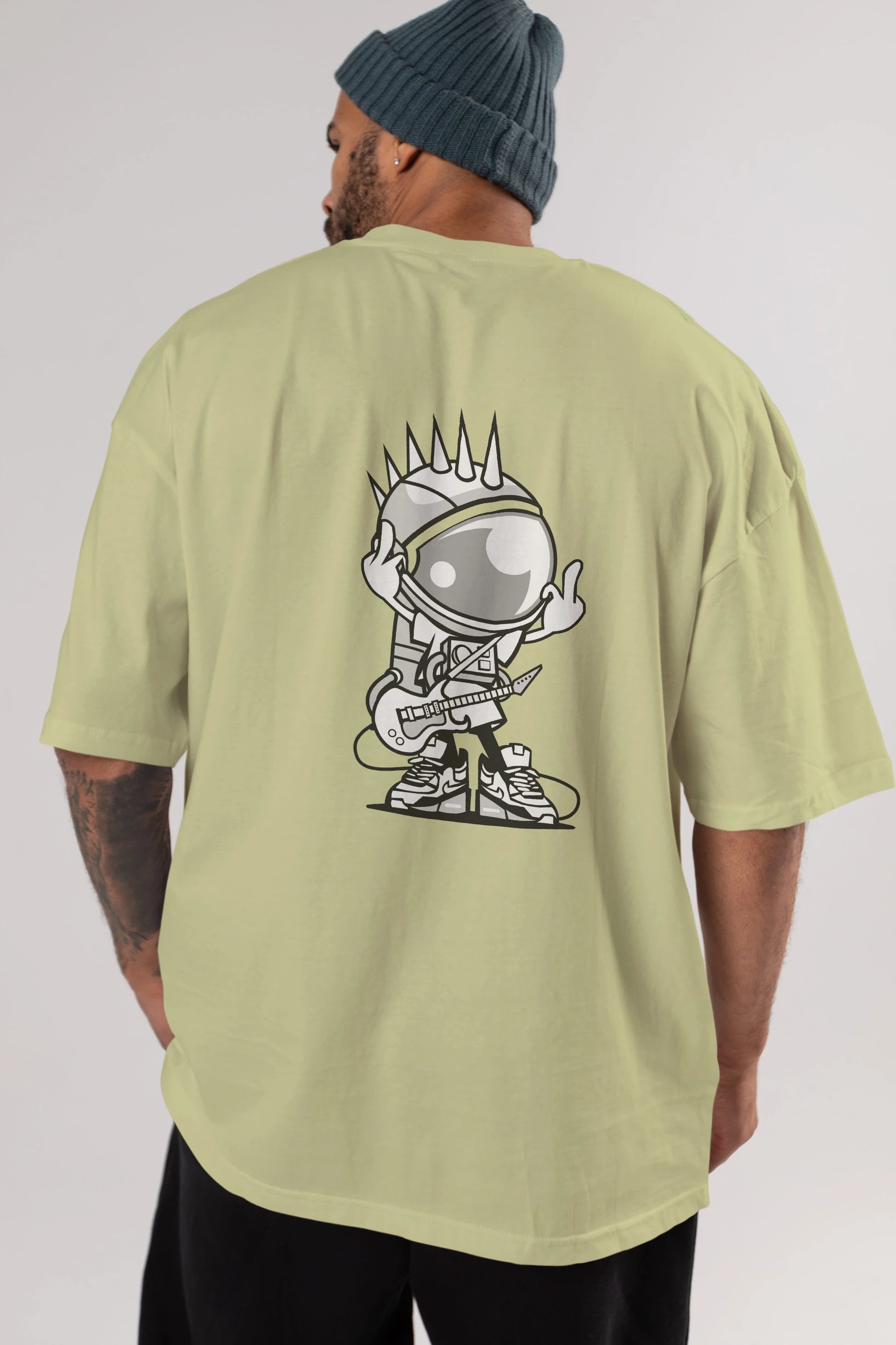 Astronaut Punk Rock Arka Baskılı Oversize t-shirt Erkek Kadın Unisex %100 Pamuk tişort