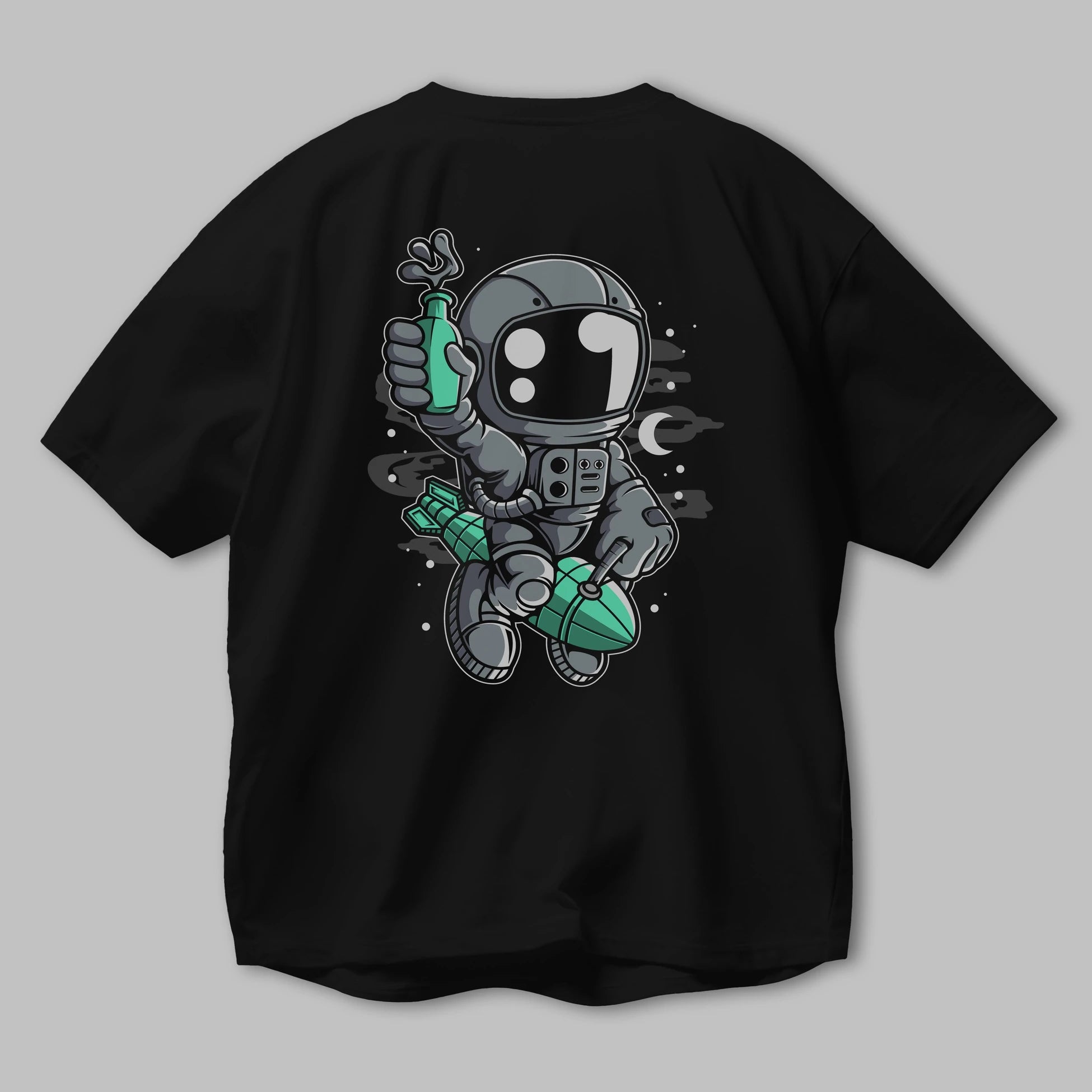 Astronaut Rocket Arka Baskılı Oversize t-shirt Erkek Kadın Unisex