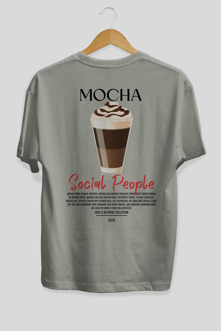 Mocha Kokteyl Serisi Baskılı Oversize t-shirt Erkek Kadın Unisex %100 Pamuk Bisiklet Yaka tişort
