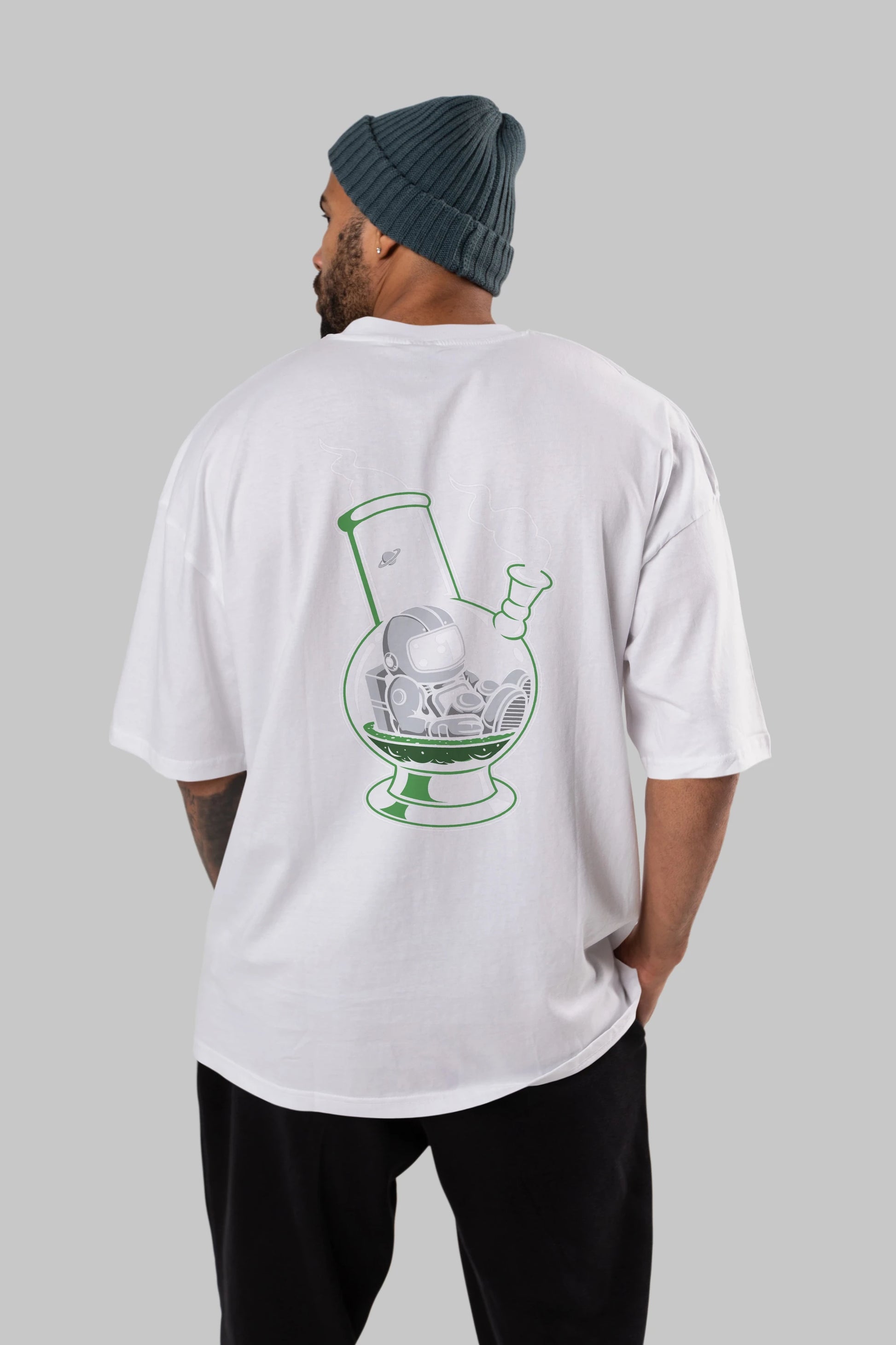 Astronaut Bong Arka Baskılı Oversize t-shirt Erkek Kadın Unisex