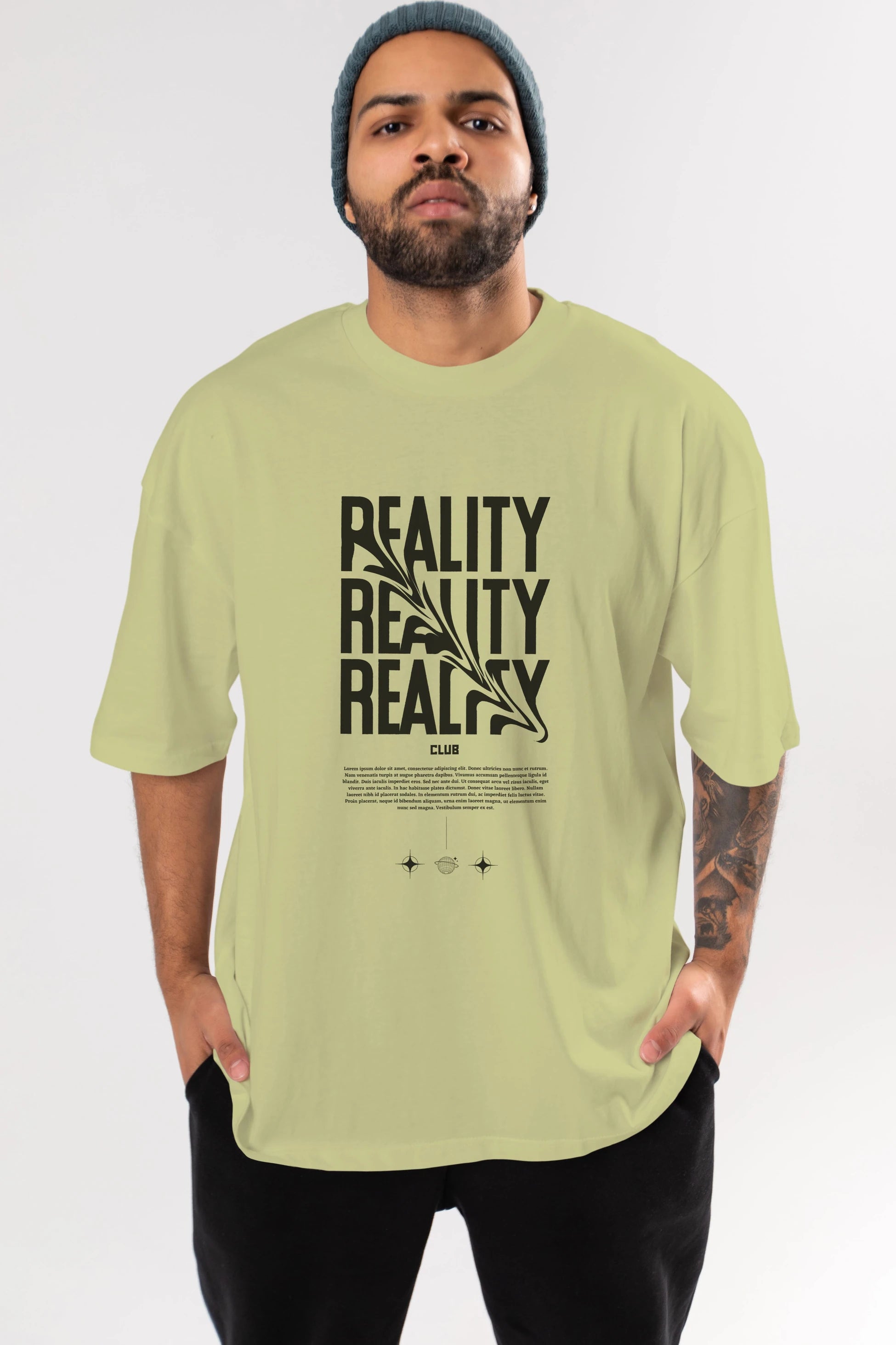 Reality Yazılı Ön Baskılı Oversize t-shirt Erkek Kadın Unisex
